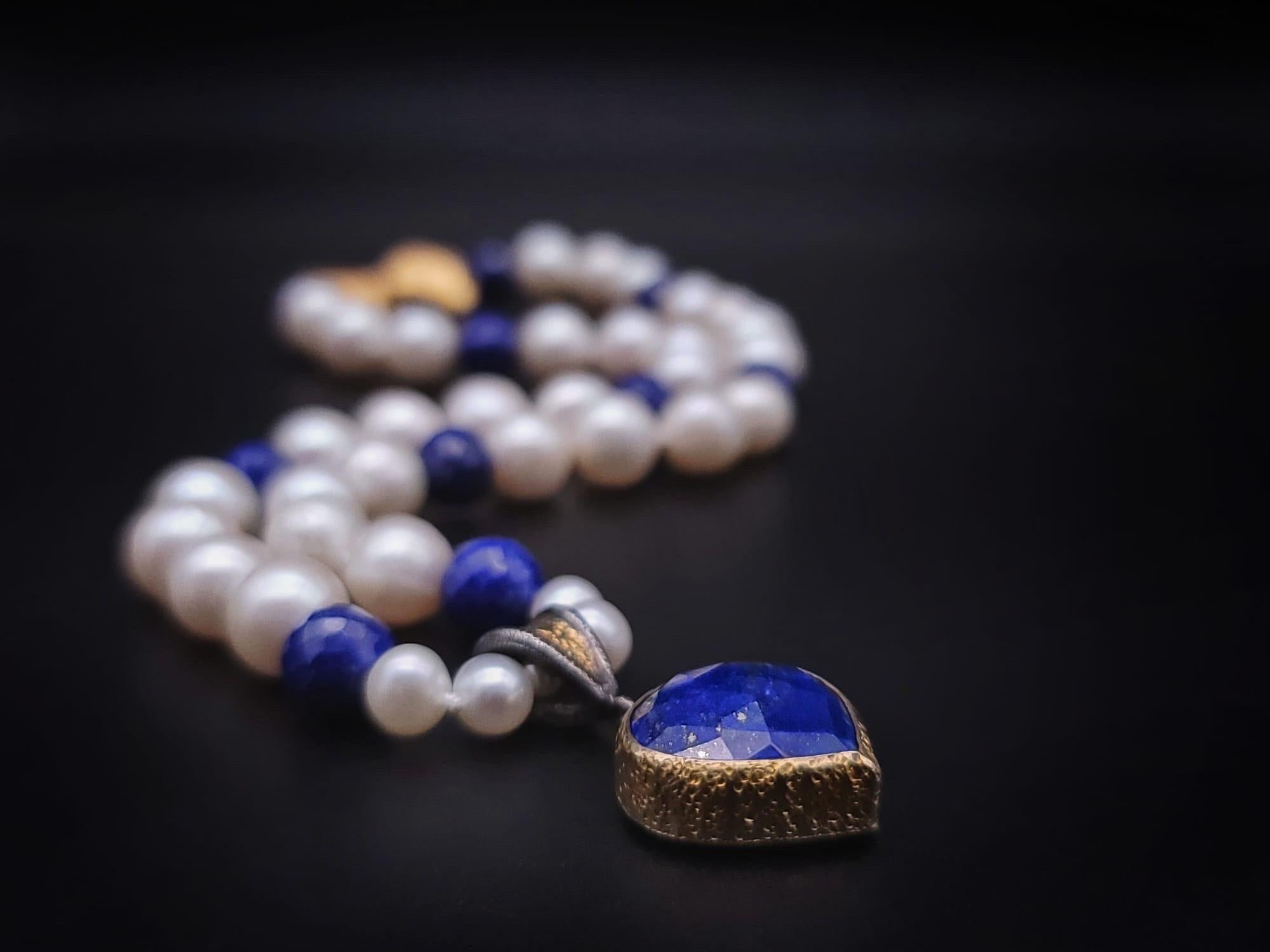 A.Jeschel Lapis Lazuli and pearls Necklace  For Sale 6