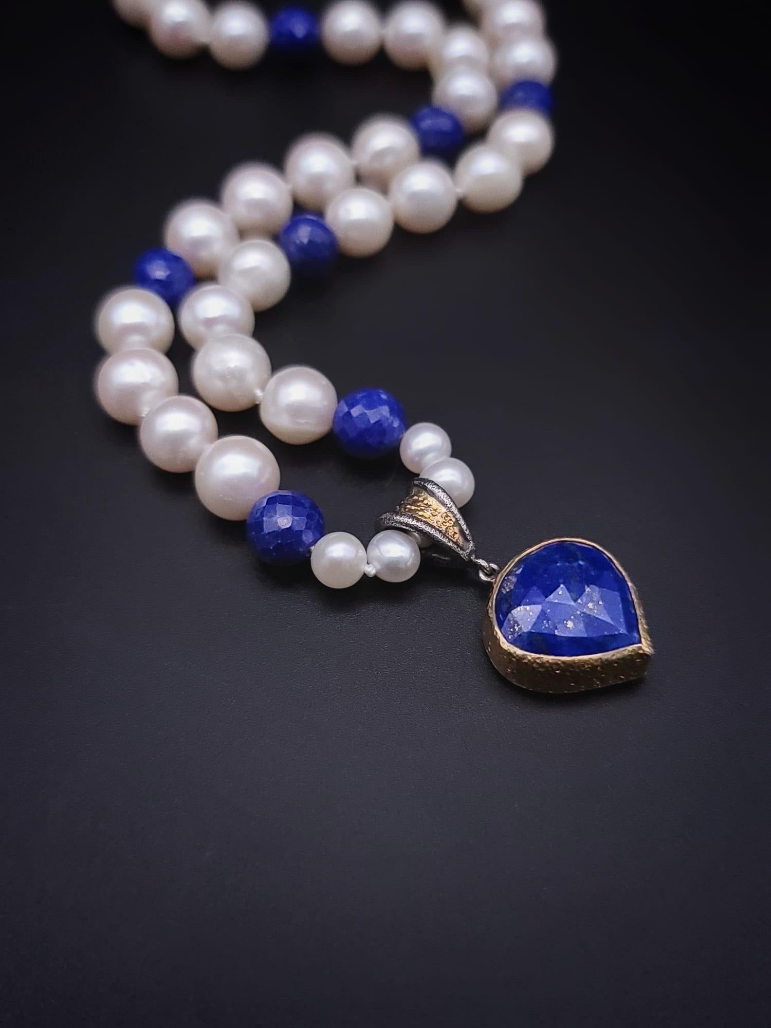 A.Jeschel Lapis Lazuli and pearls Necklace  For Sale 9