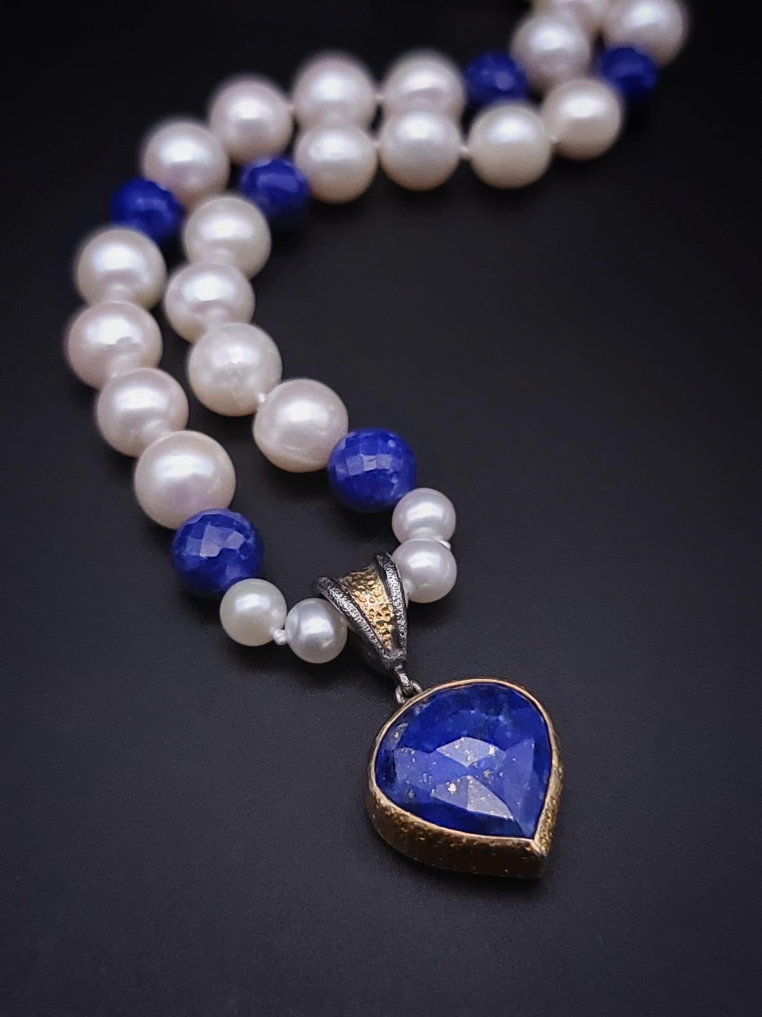 Mixed Cut A.Jeschel Lapis Lazuli and pearls Necklace  For Sale