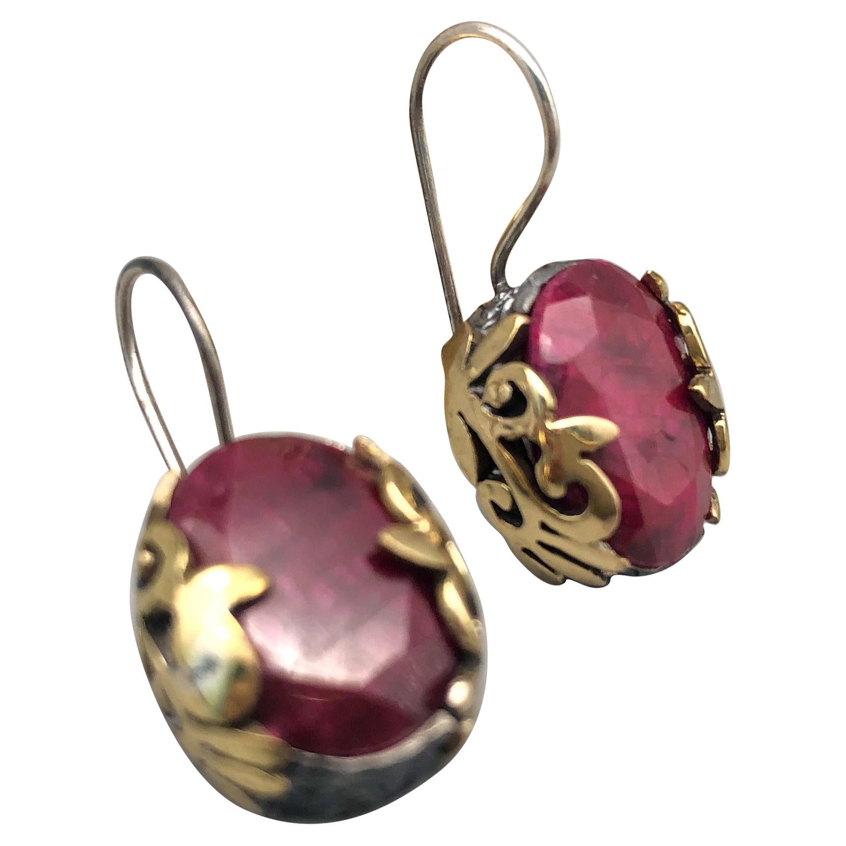 A.Jeschel Large Indian Ruby faceted earrings