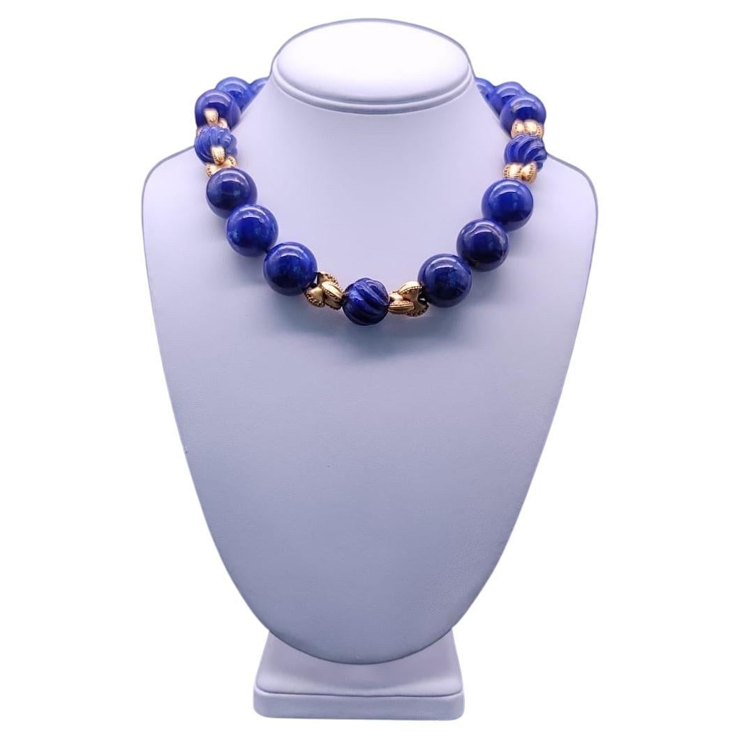 A.Jeschel Large Lapis Lazuli with vermeil knots necklace.