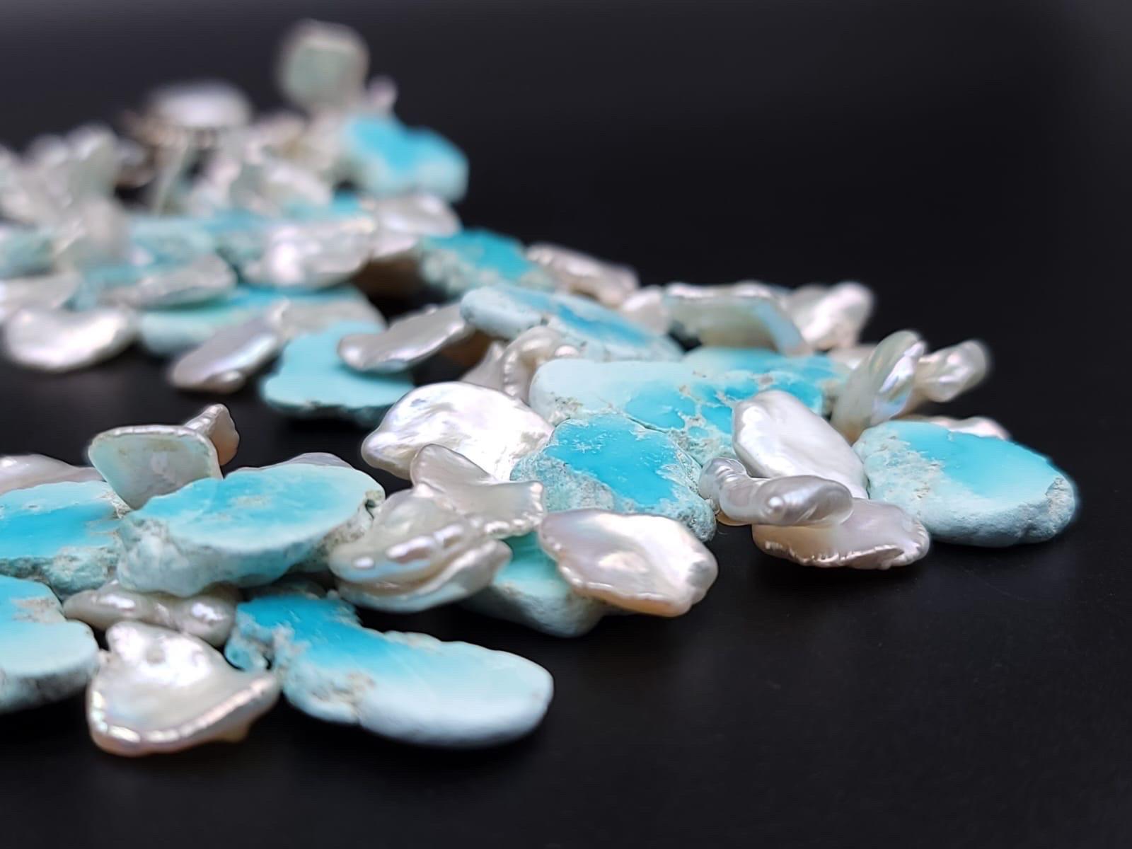A.Jeschel  Larimar and Keshi Pearls combine in a heavenly 2 strand necklace For Sale 5