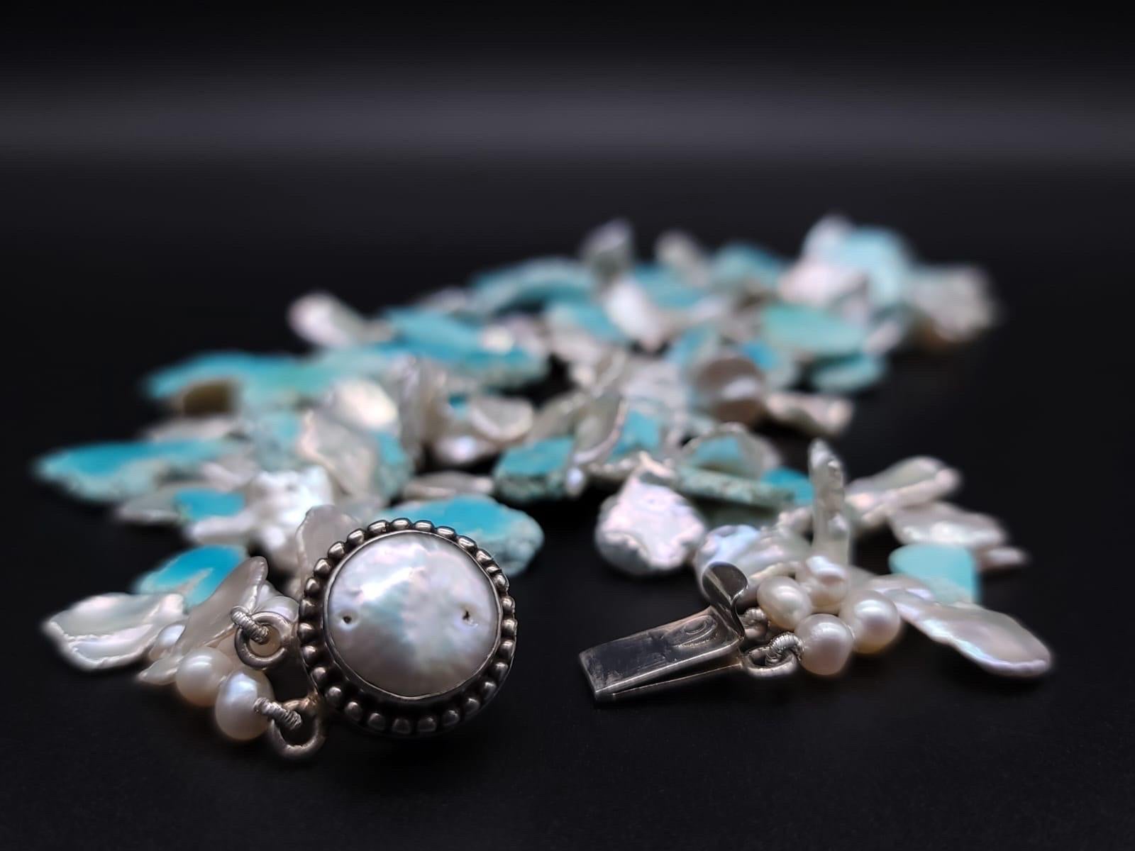 A.Jeschel  Larimar and Keshi Pearls combine in a heavenly 2 strand necklace For Sale 6