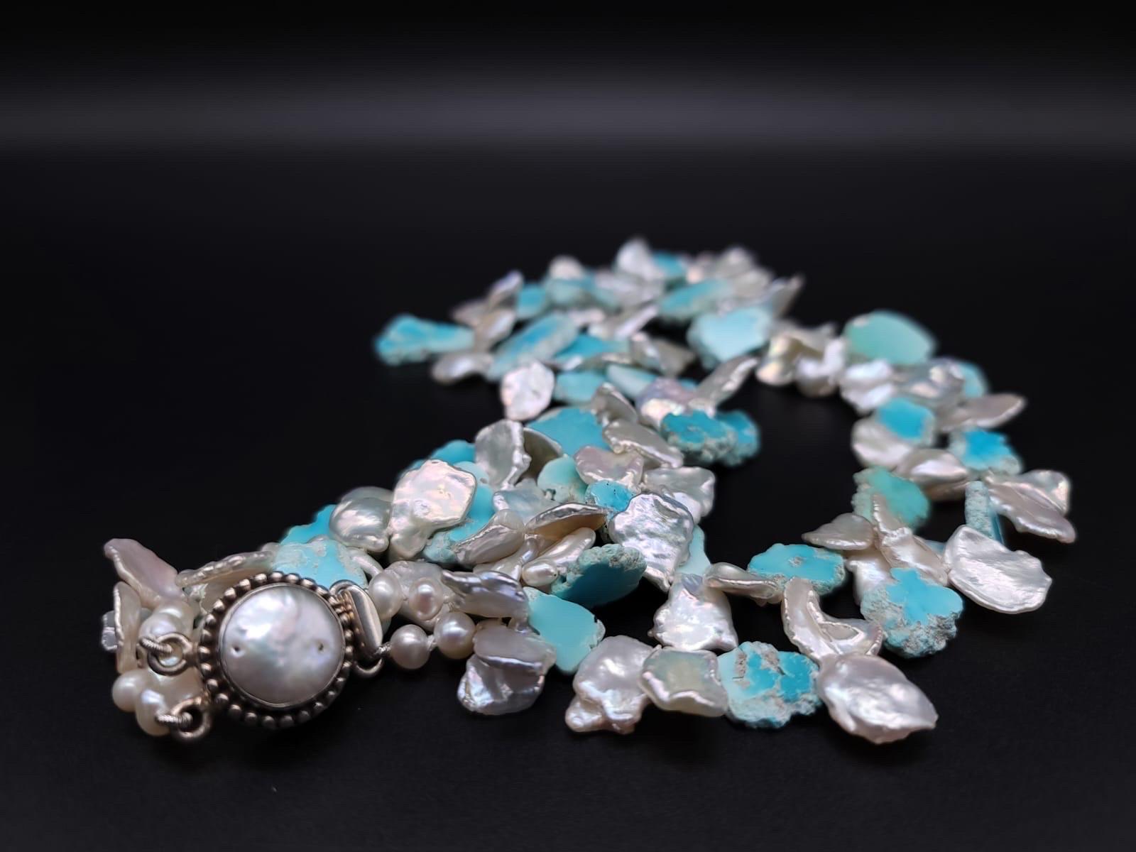 A.Jeschel  Larimar and Keshi Pearls combine in a heavenly 2 strand necklace For Sale 9