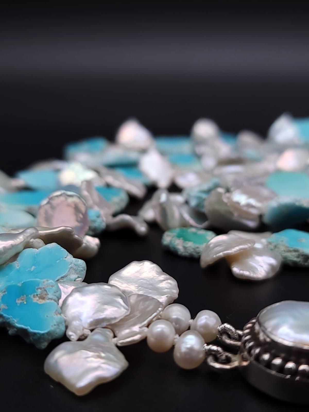 A.Jeschel  Larimar and Keshi Pearls combine in a heavenly 2 strand necklace For Sale 12