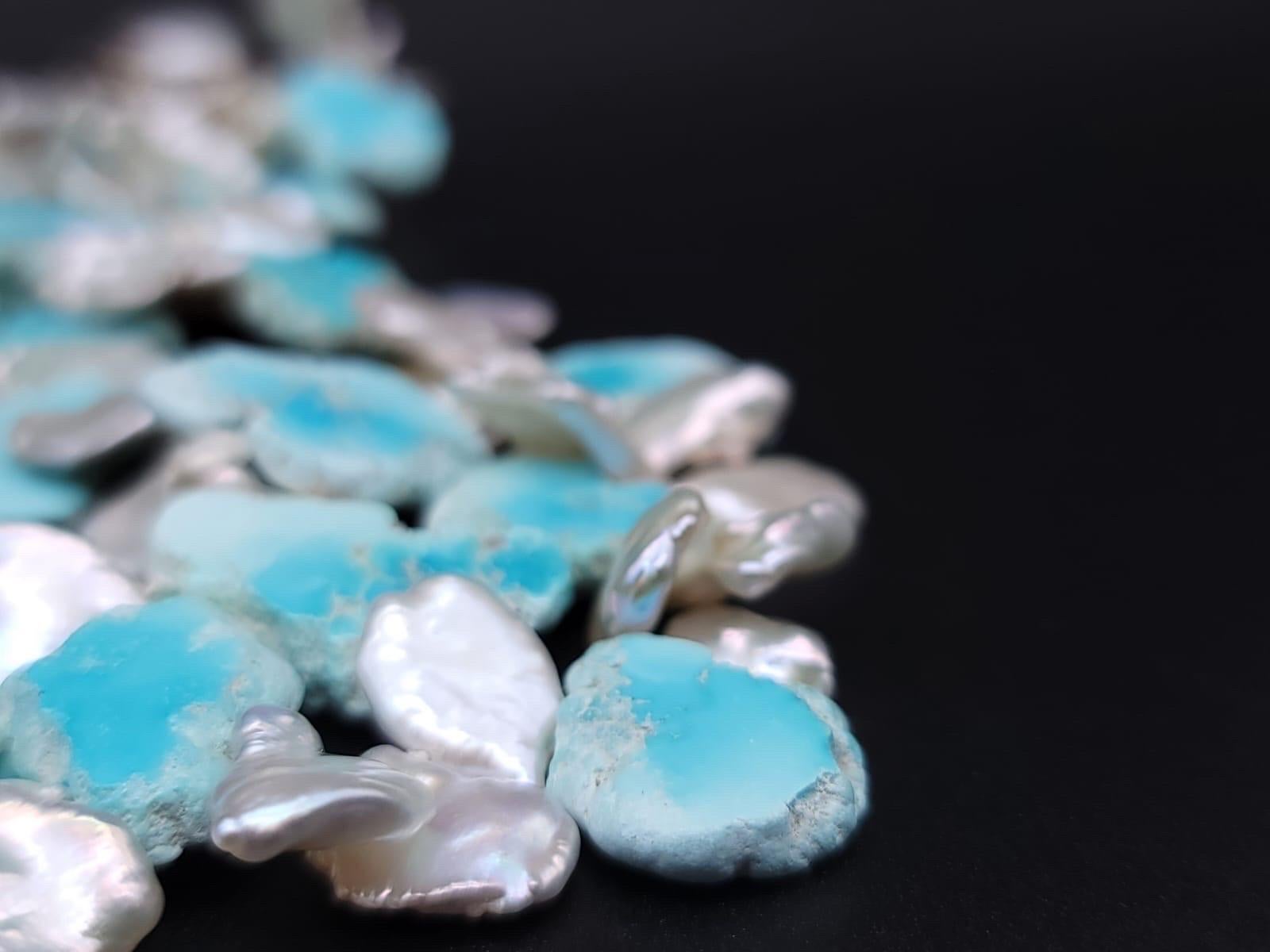 A.Jeschel  Larimar and Keshi Pearls combine in a heavenly 2 strand necklace For Sale 13