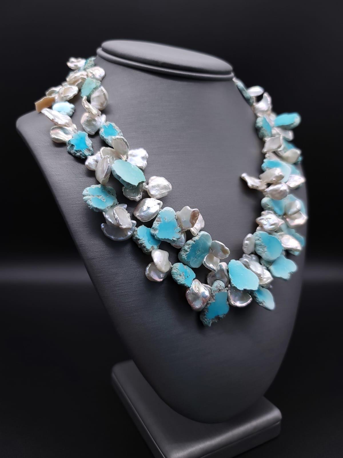 A.Jeschel  Larimar and Keshi Pearls combine in a heavenly 2 strand necklace For Sale 14