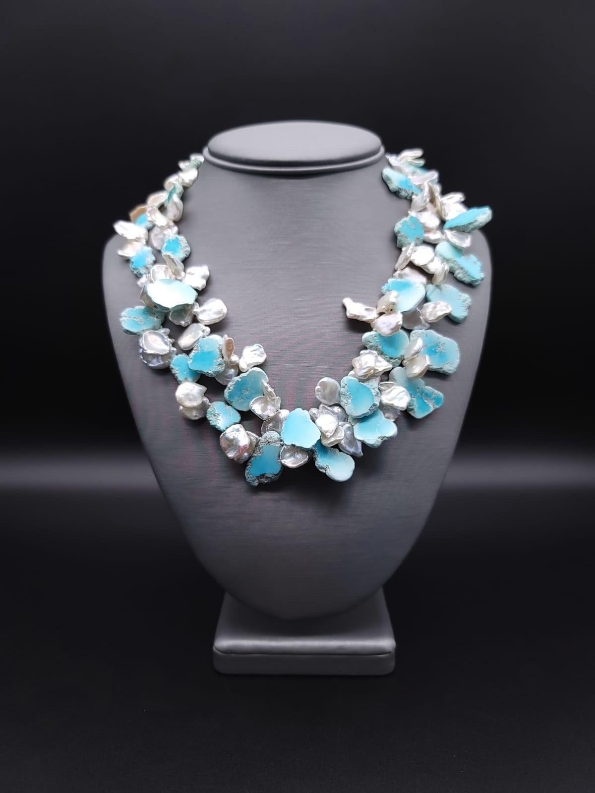Women's A.Jeschel  Larimar and Keshi Pearls combine in a heavenly 2 strand necklace For Sale