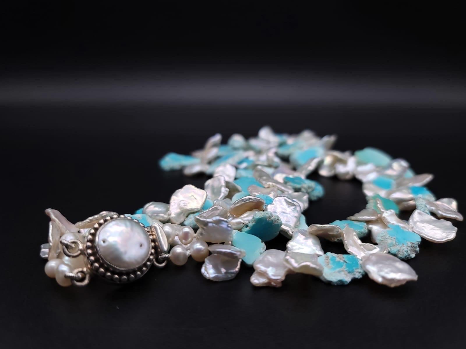 A.Jeschel  Larimar and Keshi Pearls combine in a heavenly 2 strand necklace For Sale 1