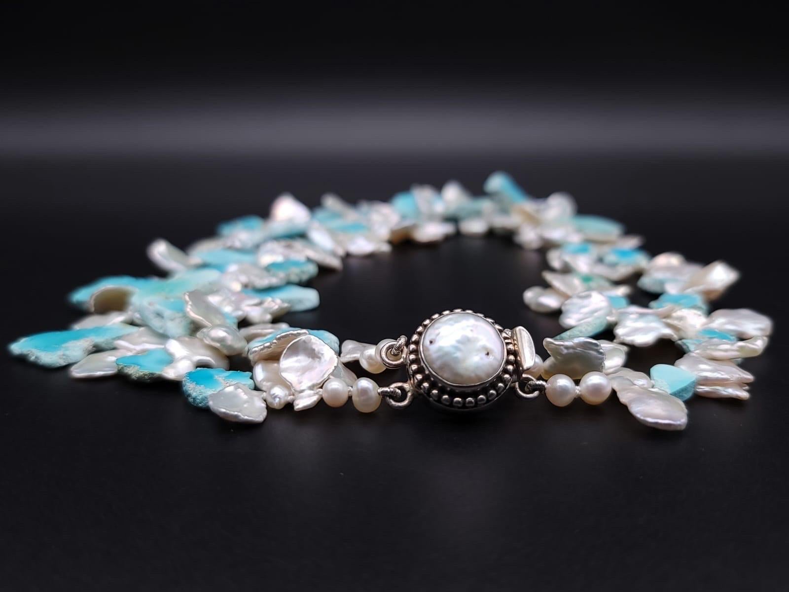 A.Jeschel  Larimar and Keshi Pearls combine in a heavenly 2 strand necklace For Sale 2