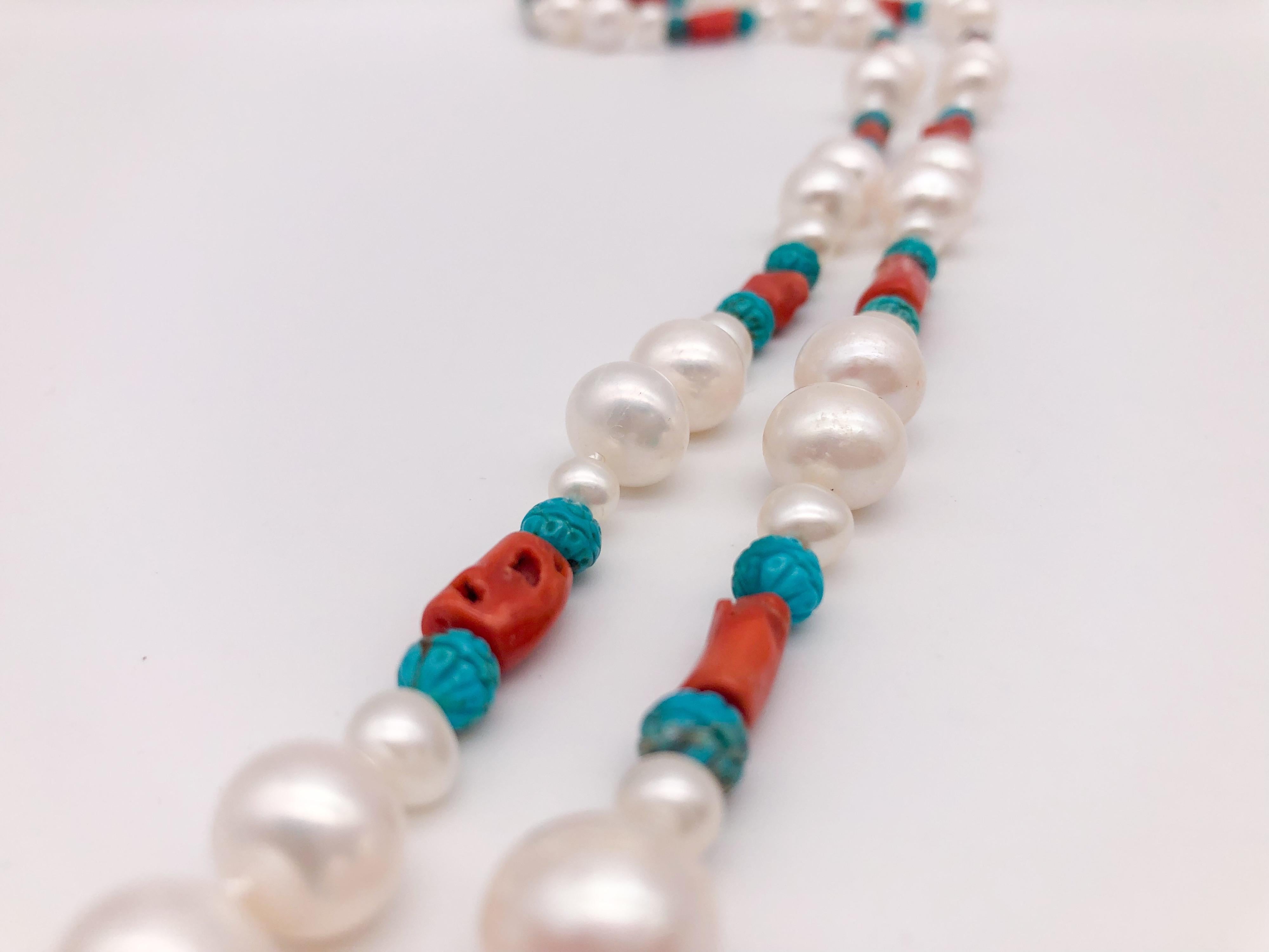 Women's or Men's A.Jeschel Elegant Long Pearl necklace with Tibetan Pendant. For Sale