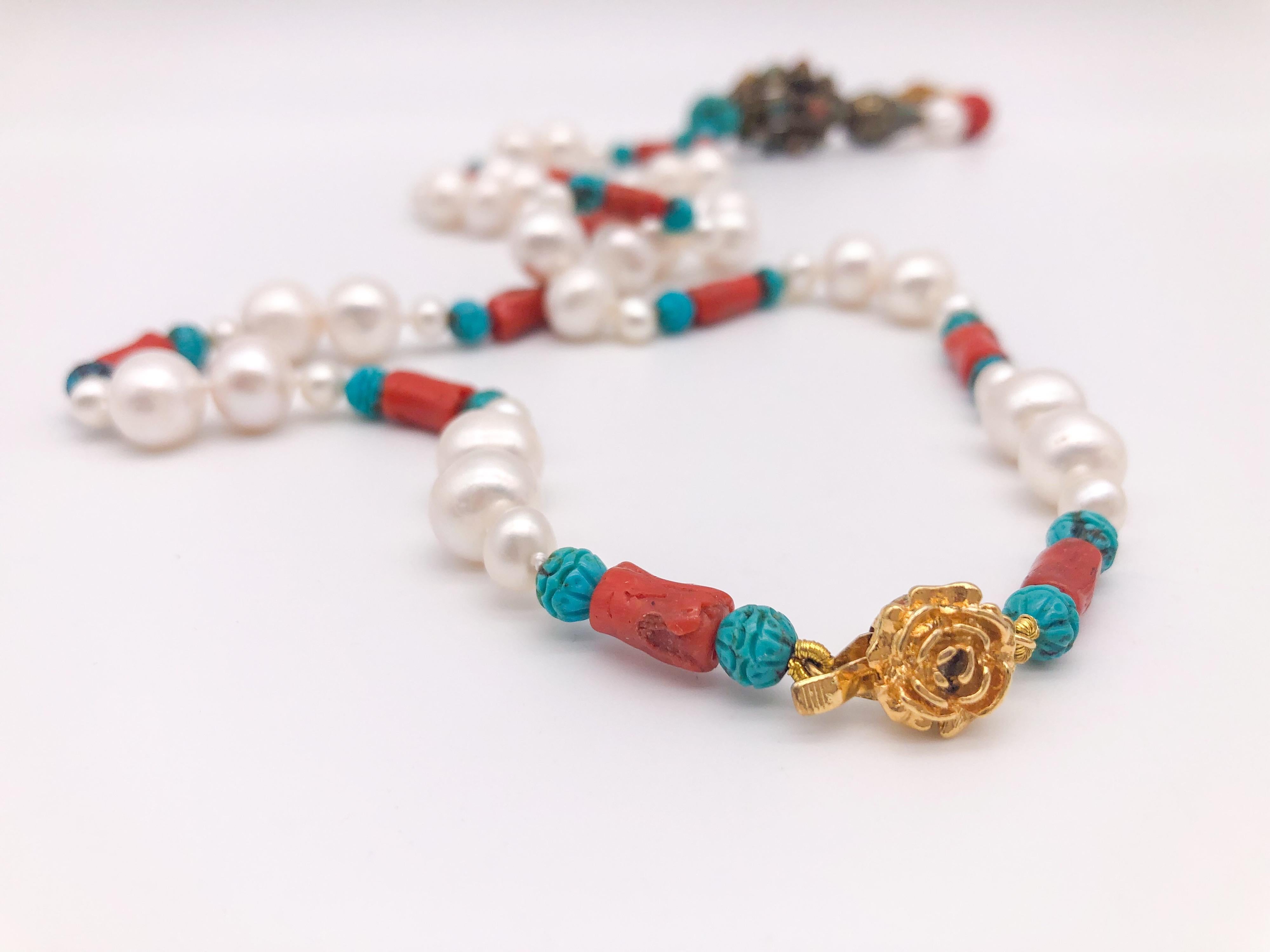 A.Jeschel Elegant Long Pearl necklace with Tibetan Pendant. For Sale 2