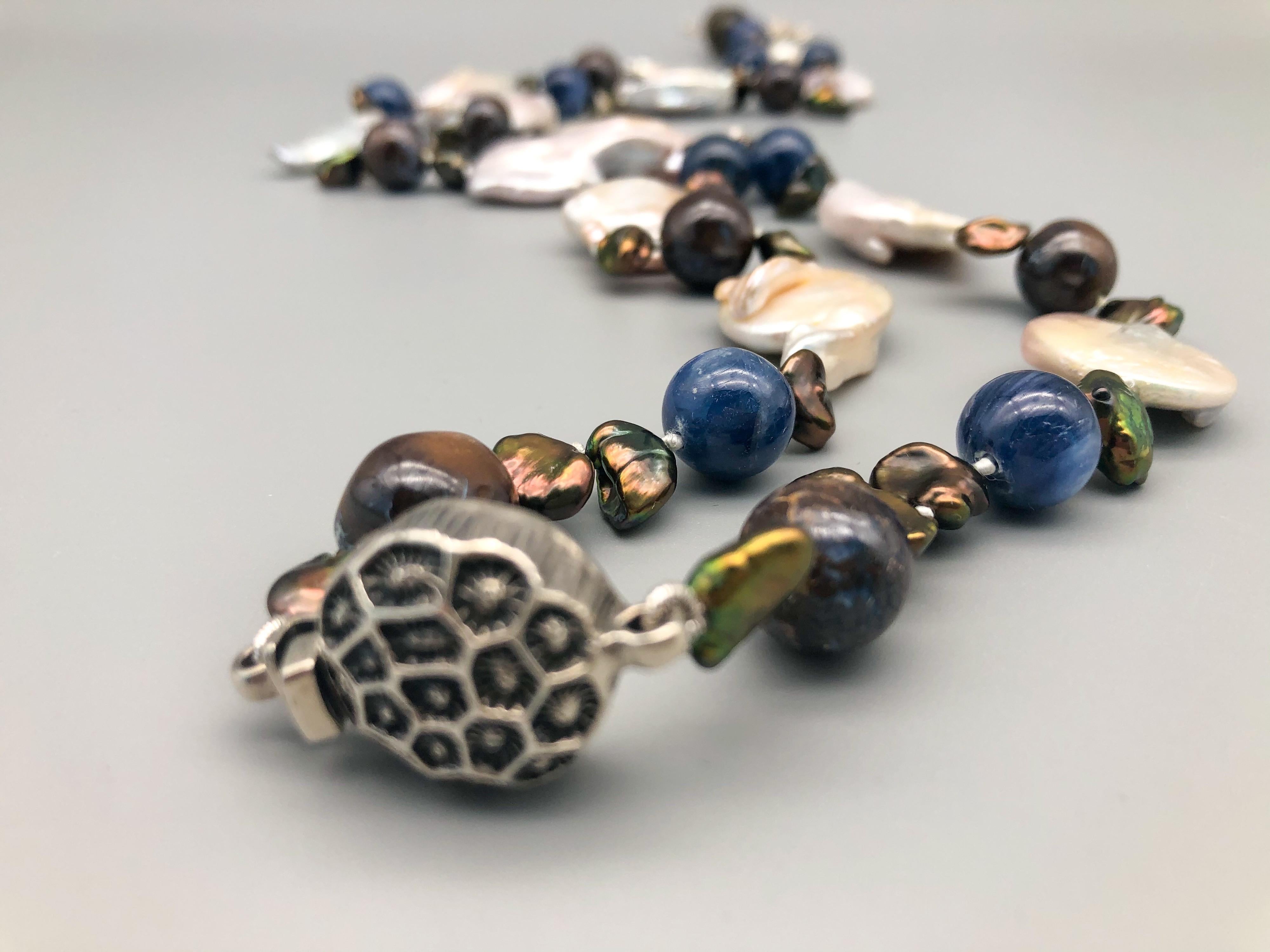 A.Jeschel Long rope, Baroque Pearls, Kyanite, Boulder opal For Sale 4