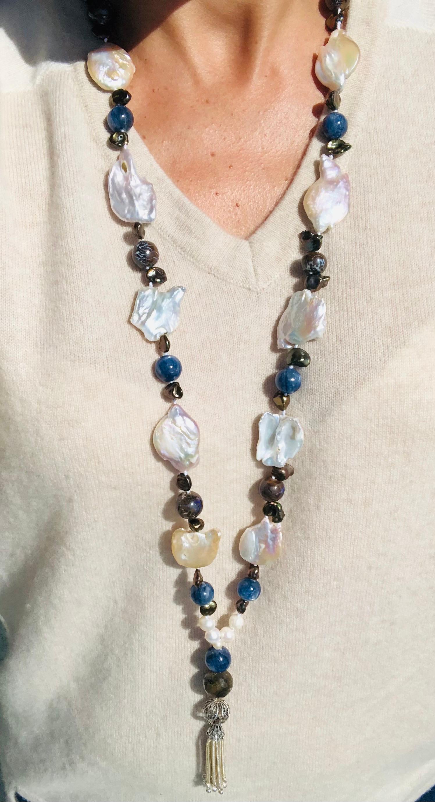 A.Jeschel Long rope, Baroque Pearls, Kyanite, Boulder opal For Sale 5