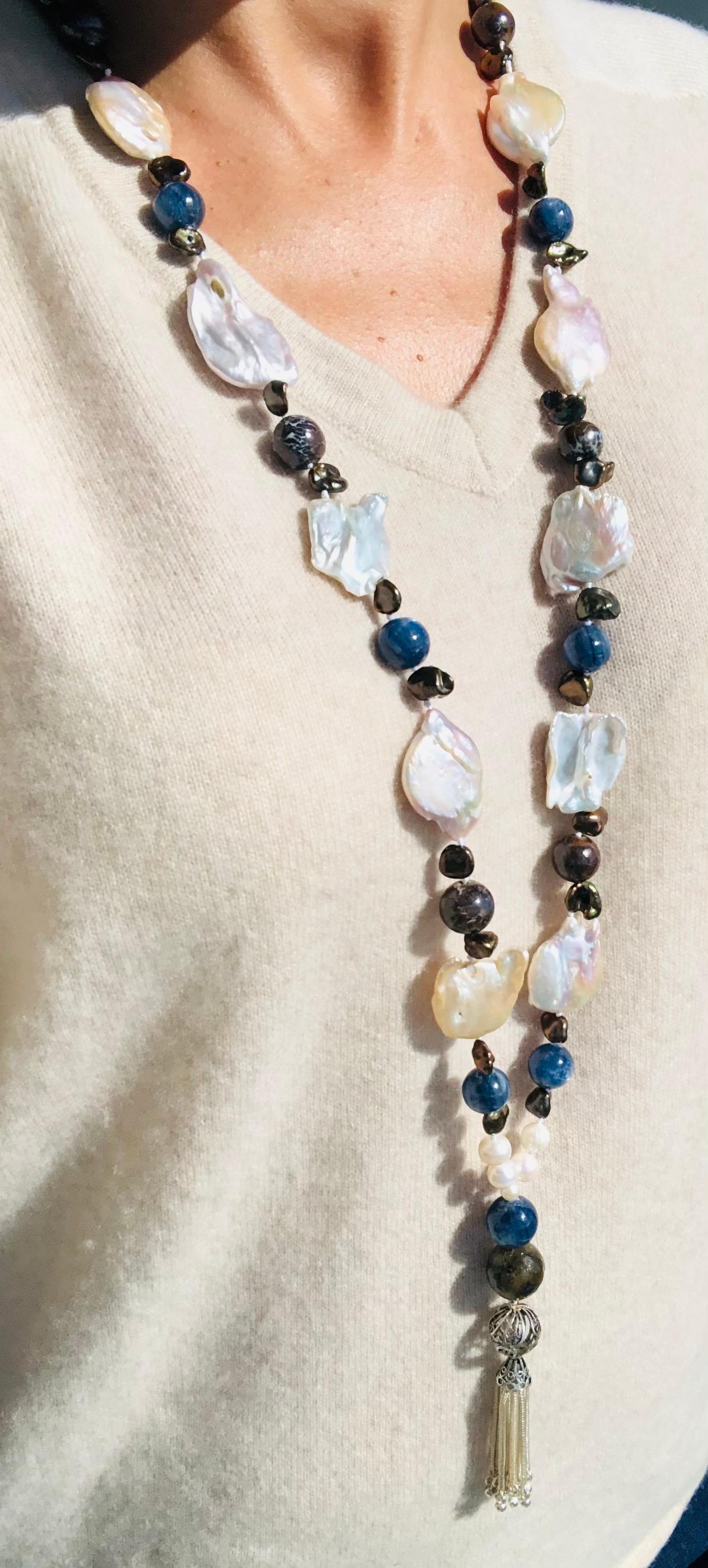 Mixed Cut A.Jeschel Long rope, Baroque Pearls, Kyanite, Boulder opal For Sale