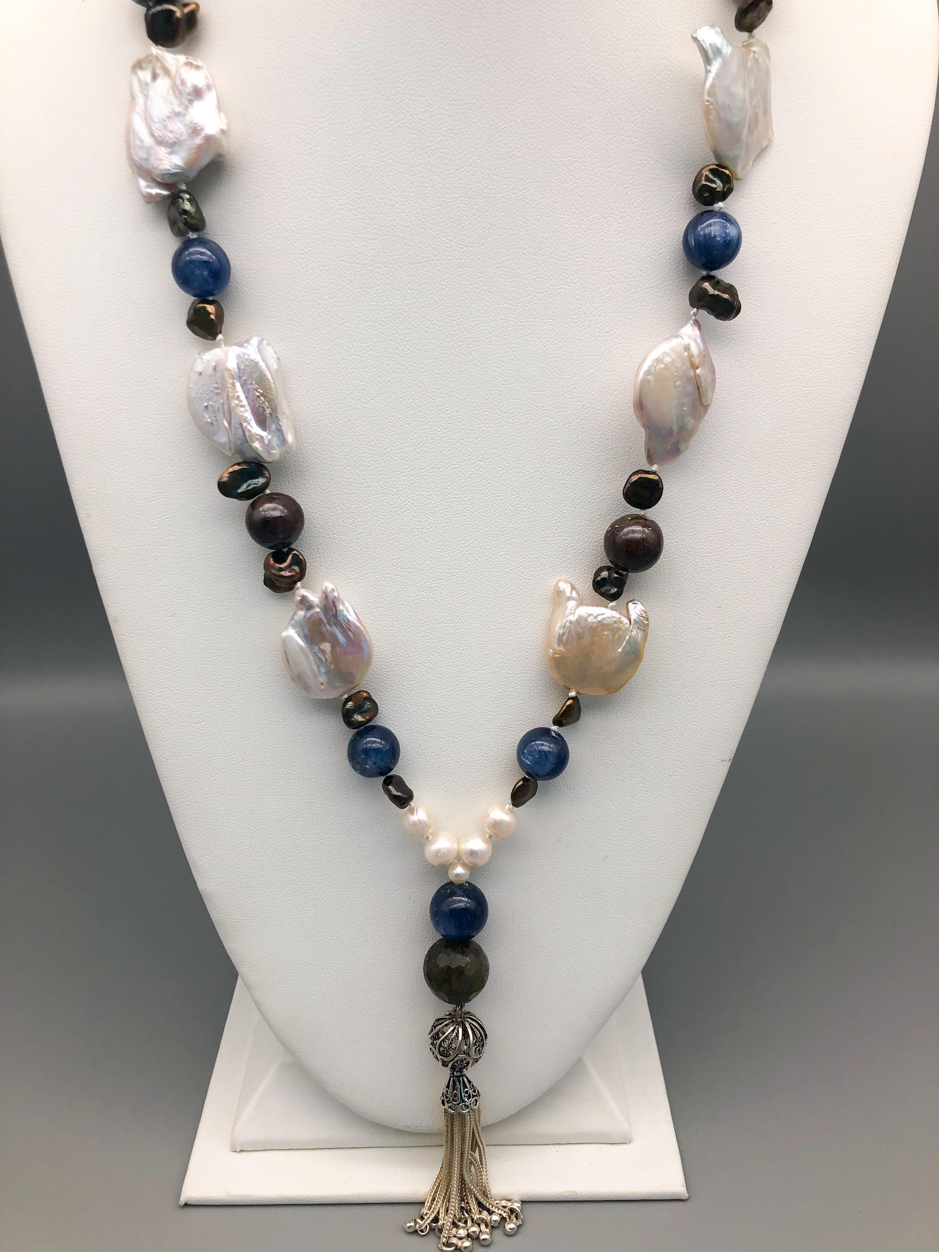 Women's A.Jeschel Long rope, Baroque Pearls, Kyanite, Boulder opal For Sale