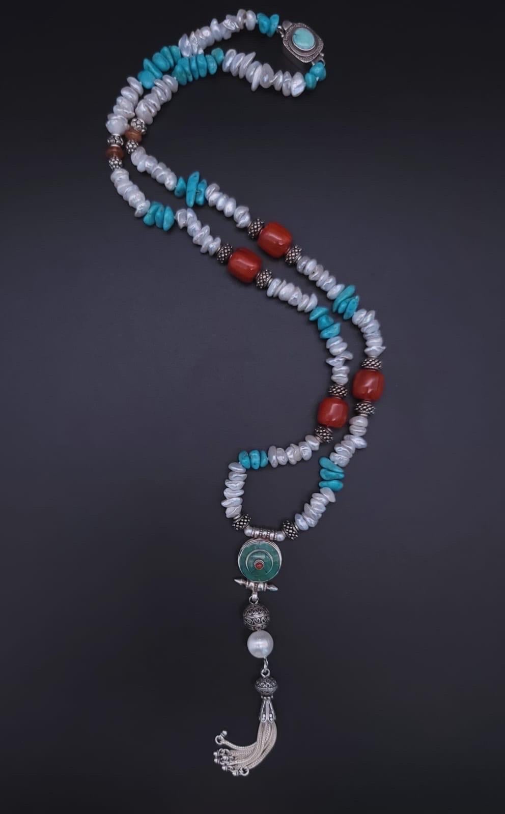 A.Jeschel long versatile Y Turquoise necklace In New Condition In Miami, FL