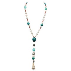 A.Jeschel Long Y Necklace Centered with Authentic Inlaid Ghau Box