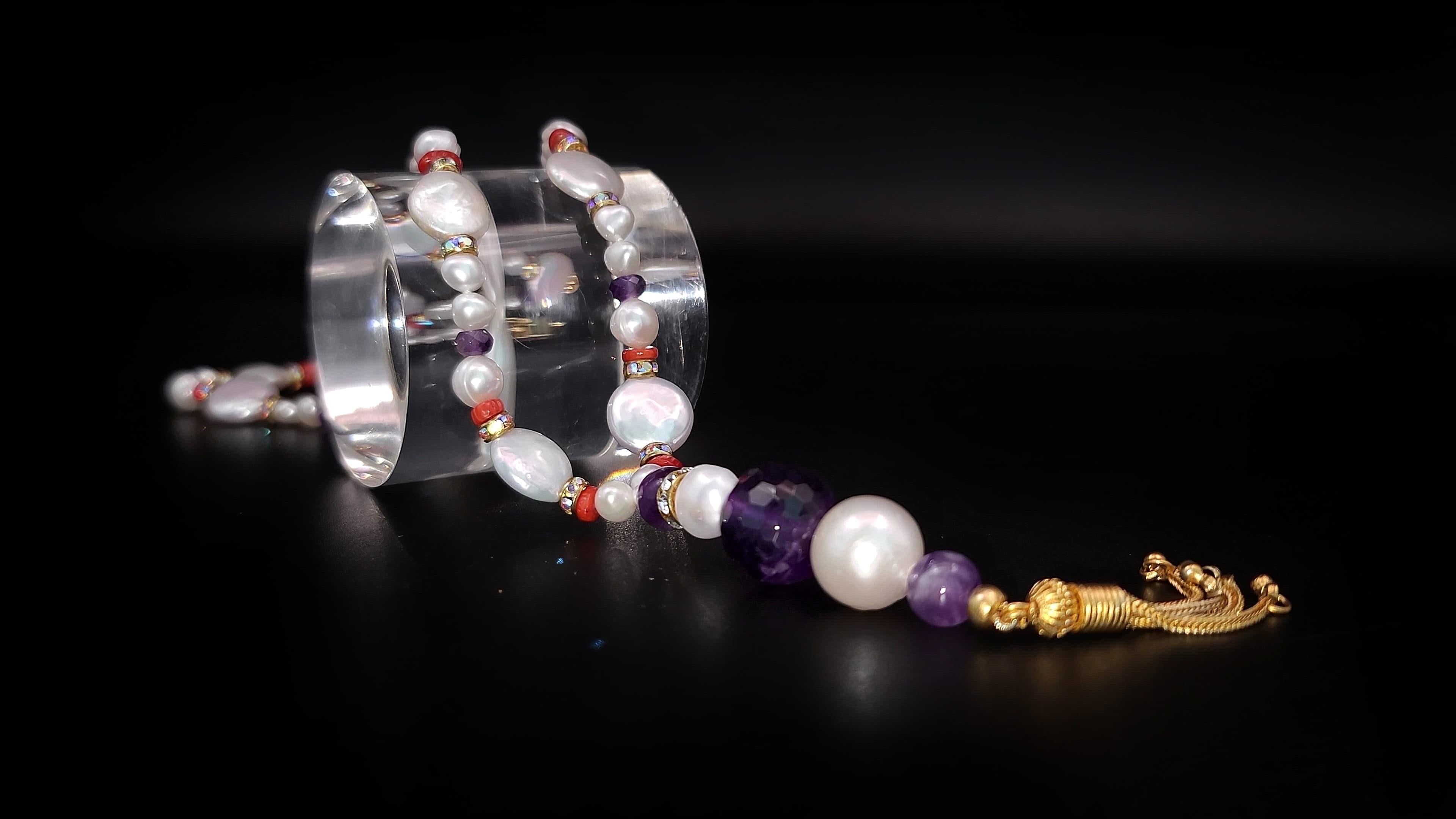 A.Jeschel Luxury Long Pearl and Amethyst necklace For Sale 5