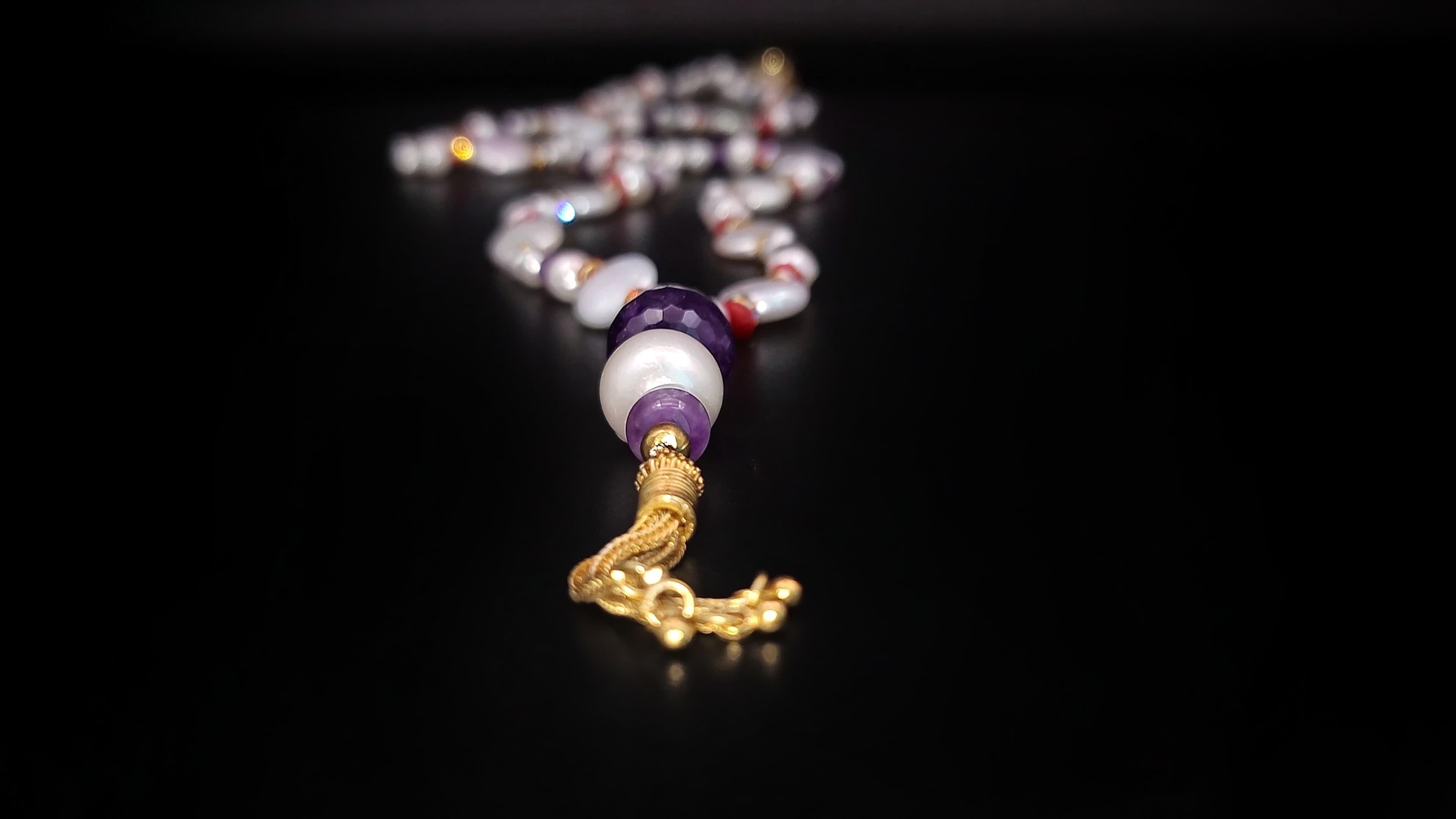 A.Jeschel Luxury Long Pearl and Amethyst necklace For Sale 7