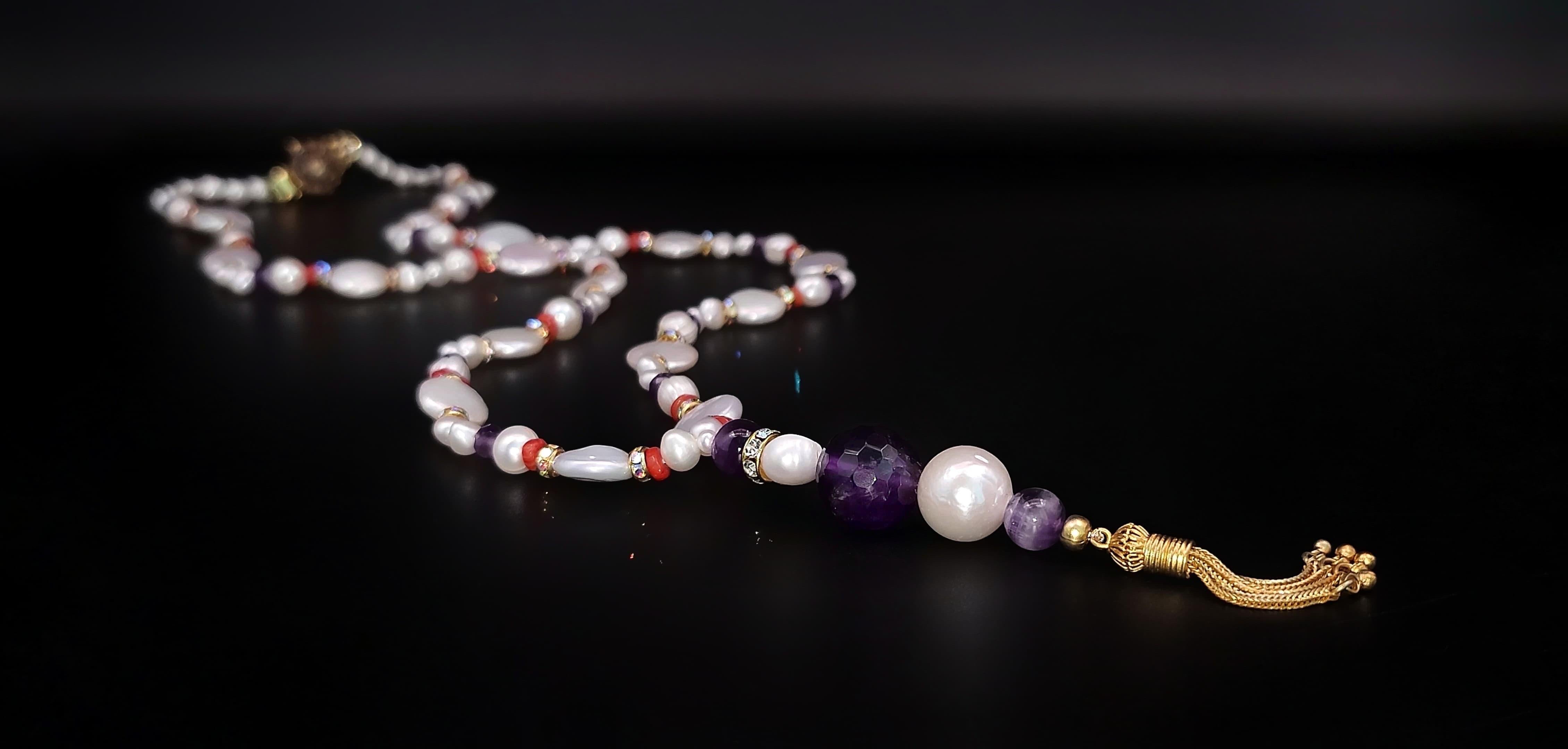 A.Jeschel Luxury Long Pearl and Amethyst necklace For Sale 11