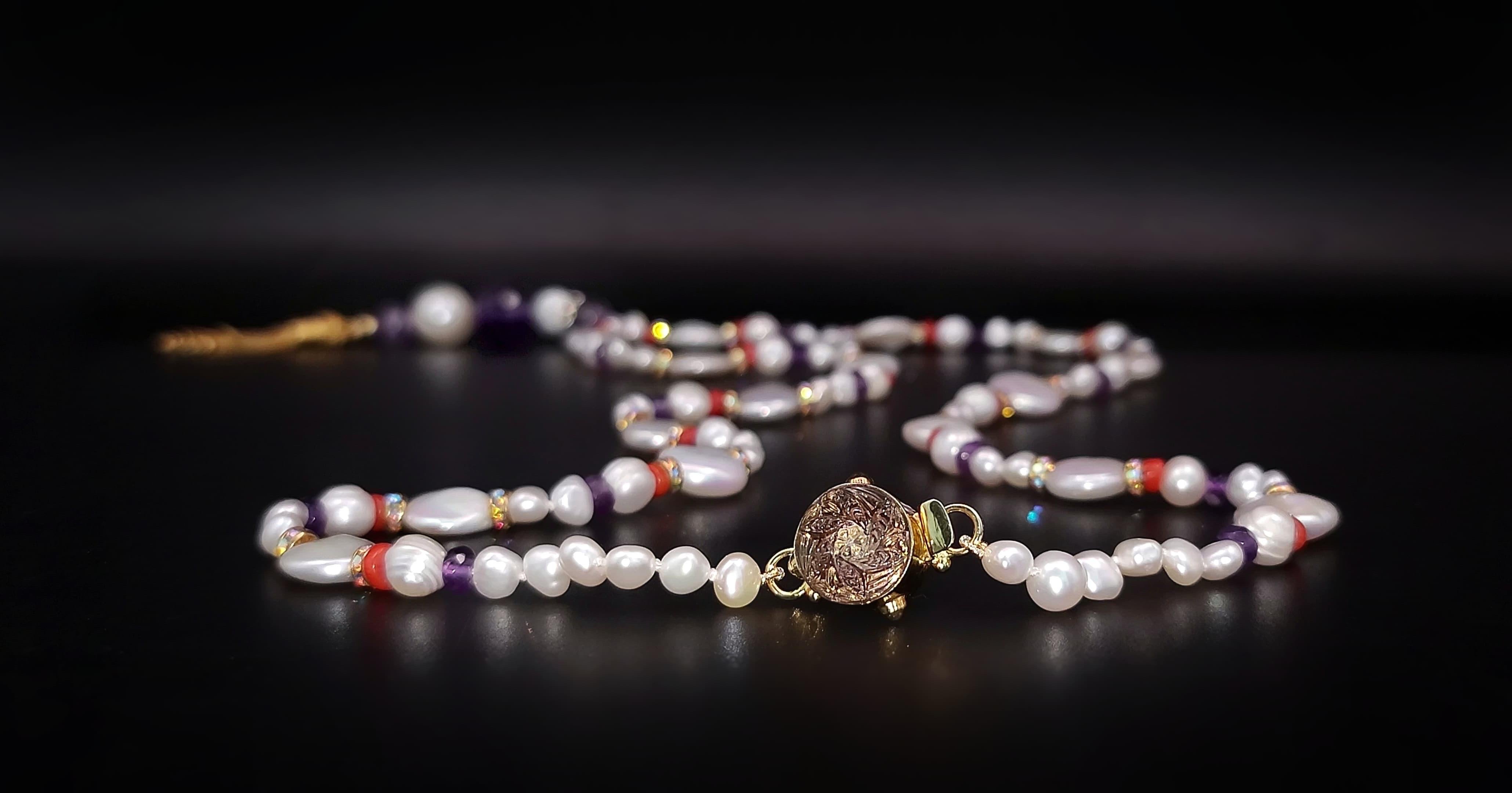 Women's or Men's A.Jeschel Luxury Long Pearl and Amethyst necklace For Sale