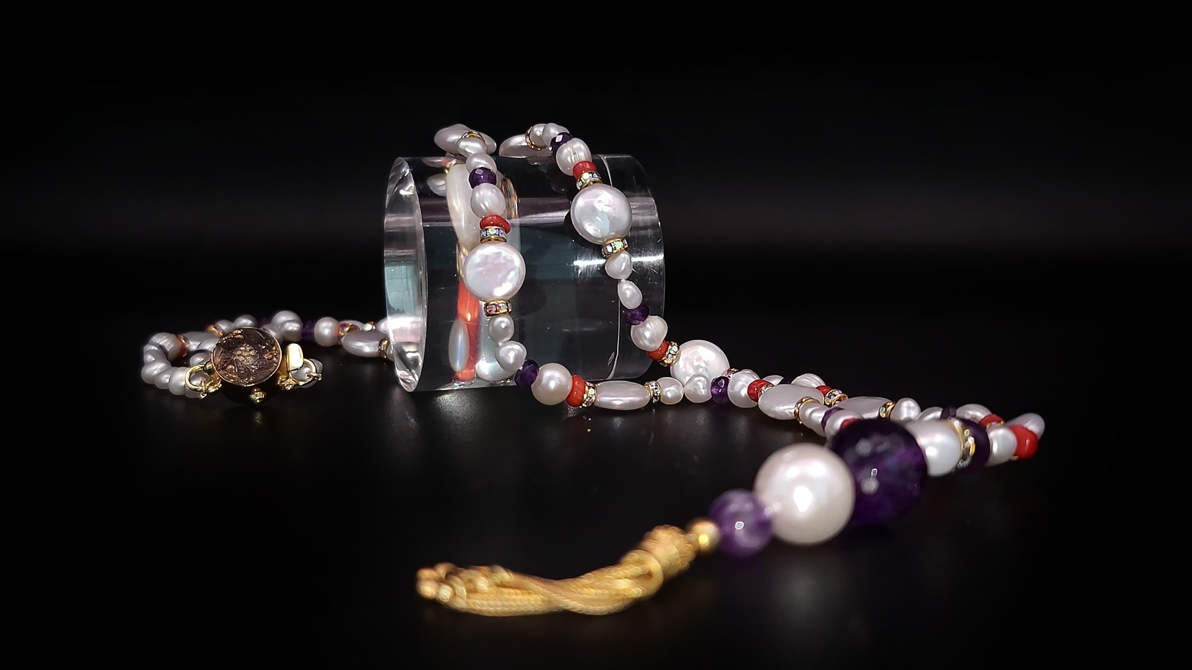 A.Jeschel Luxury Long Pearl and Amethyst necklace For Sale 3