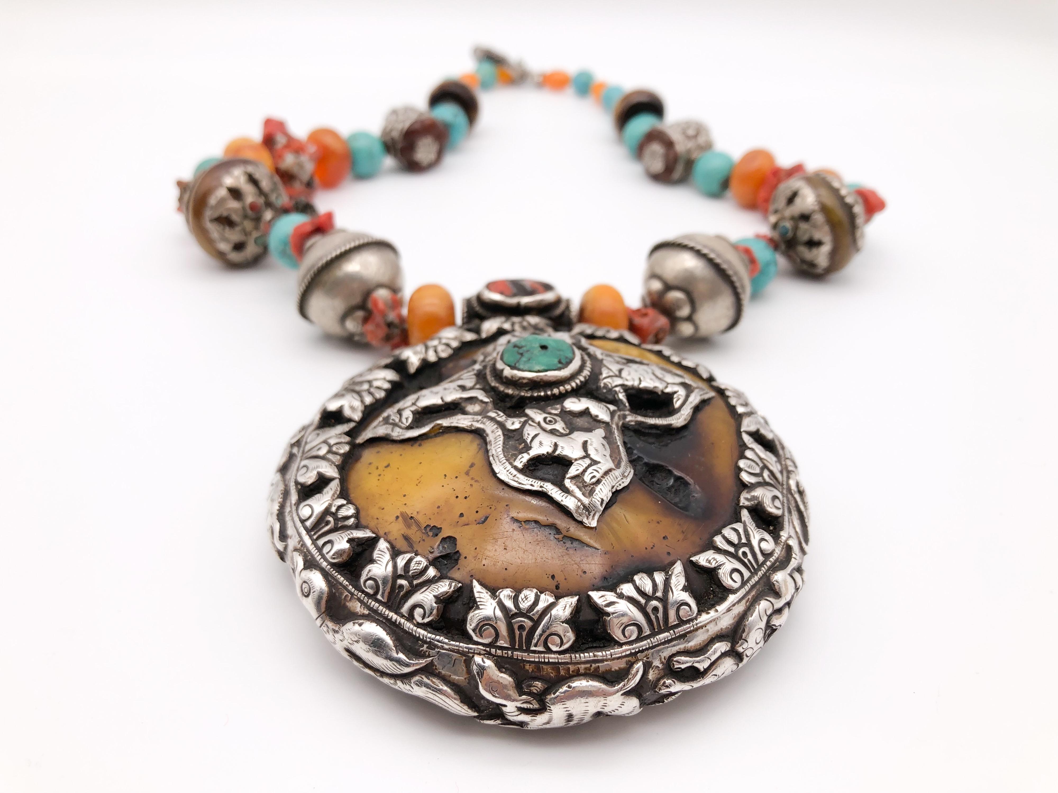 A.Jeschel Magnificent necklace with Tibetan Bold Sterling Silver Pendant In New Condition For Sale In Miami, FL