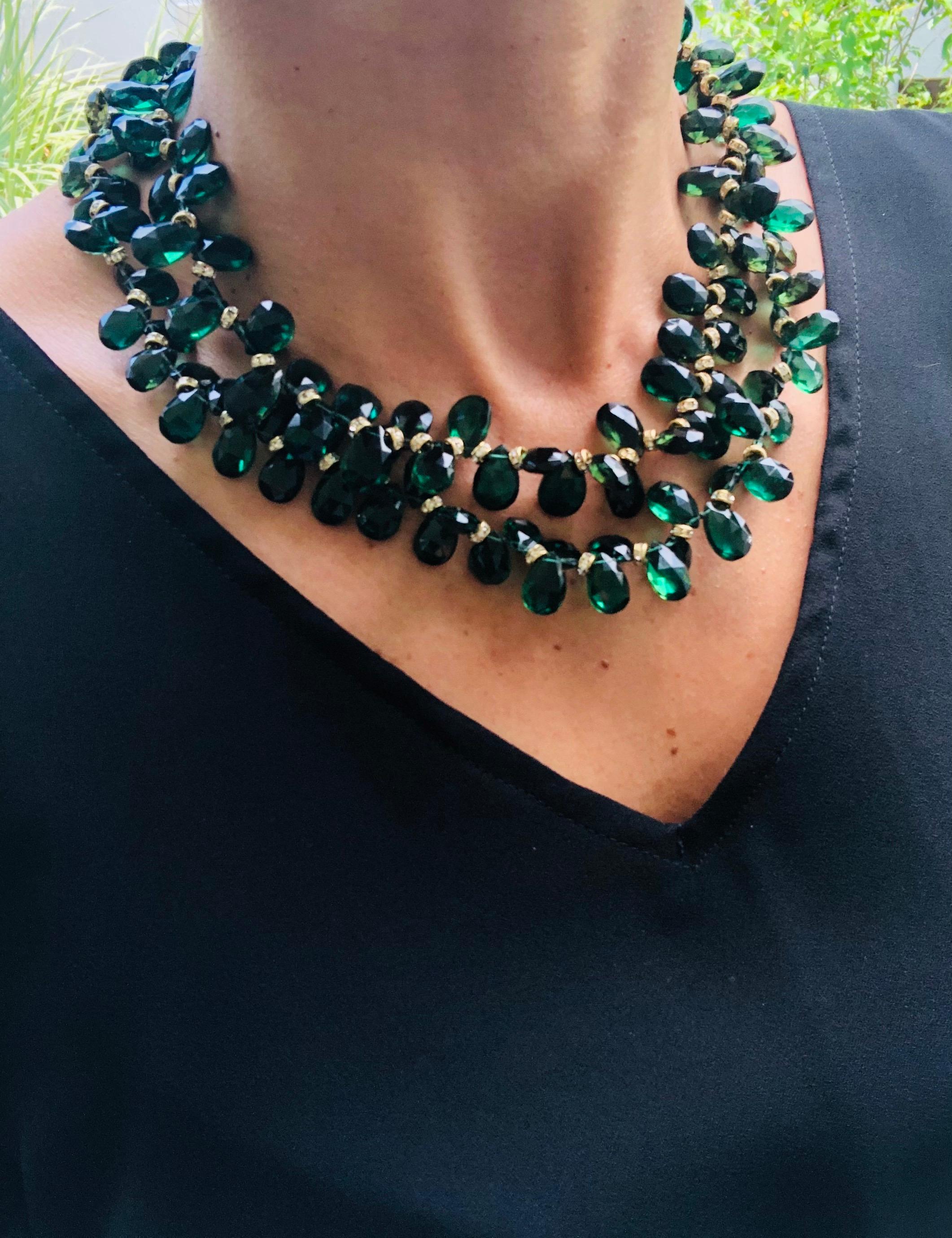 Contemporary A.Jeschel Majestic Green Quartz with Emeralds necklace