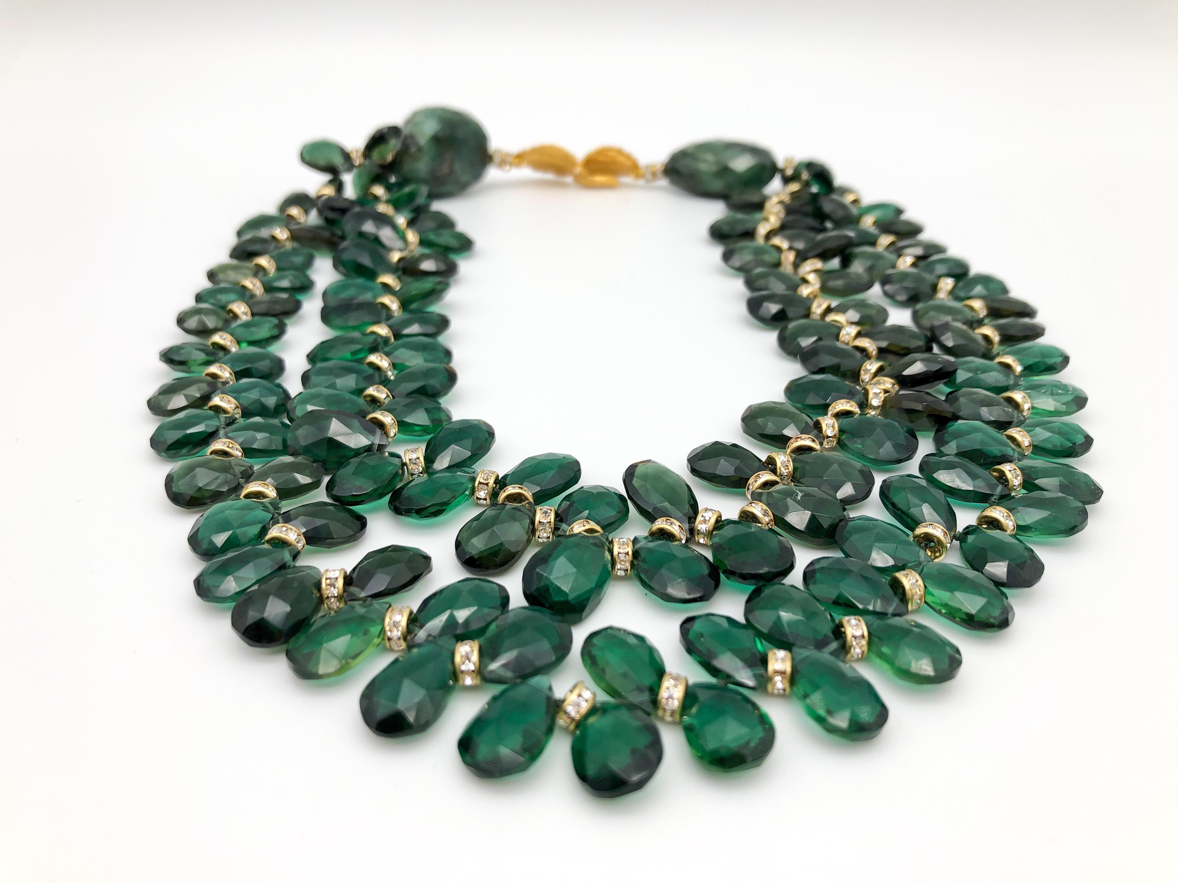 Emerald Cut A.Jeschel Majestic Green Quartz with Emeralds necklace