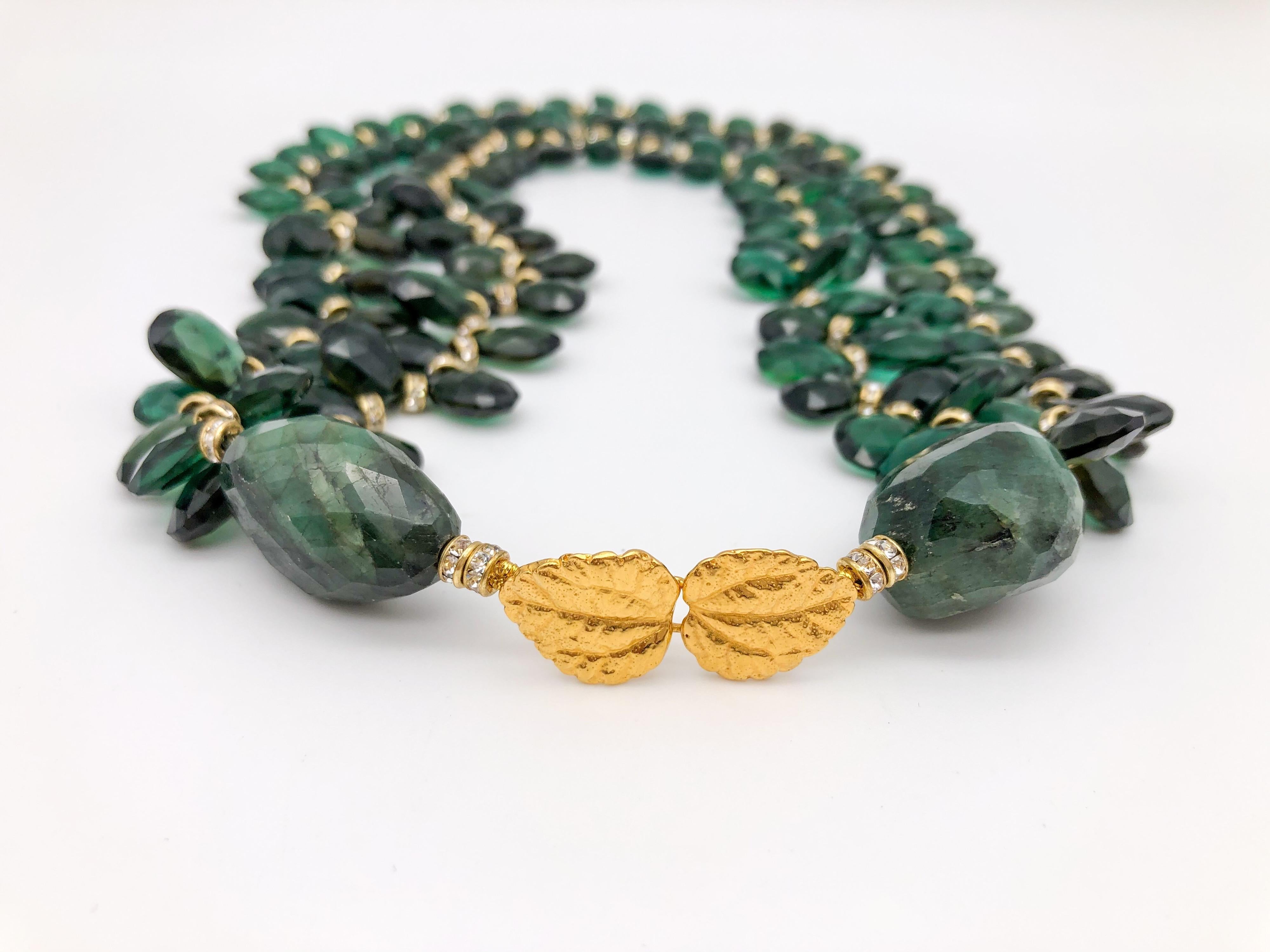 A.Jeschel Majestic Green Quartz with Emeralds necklace In New Condition In Miami, FL