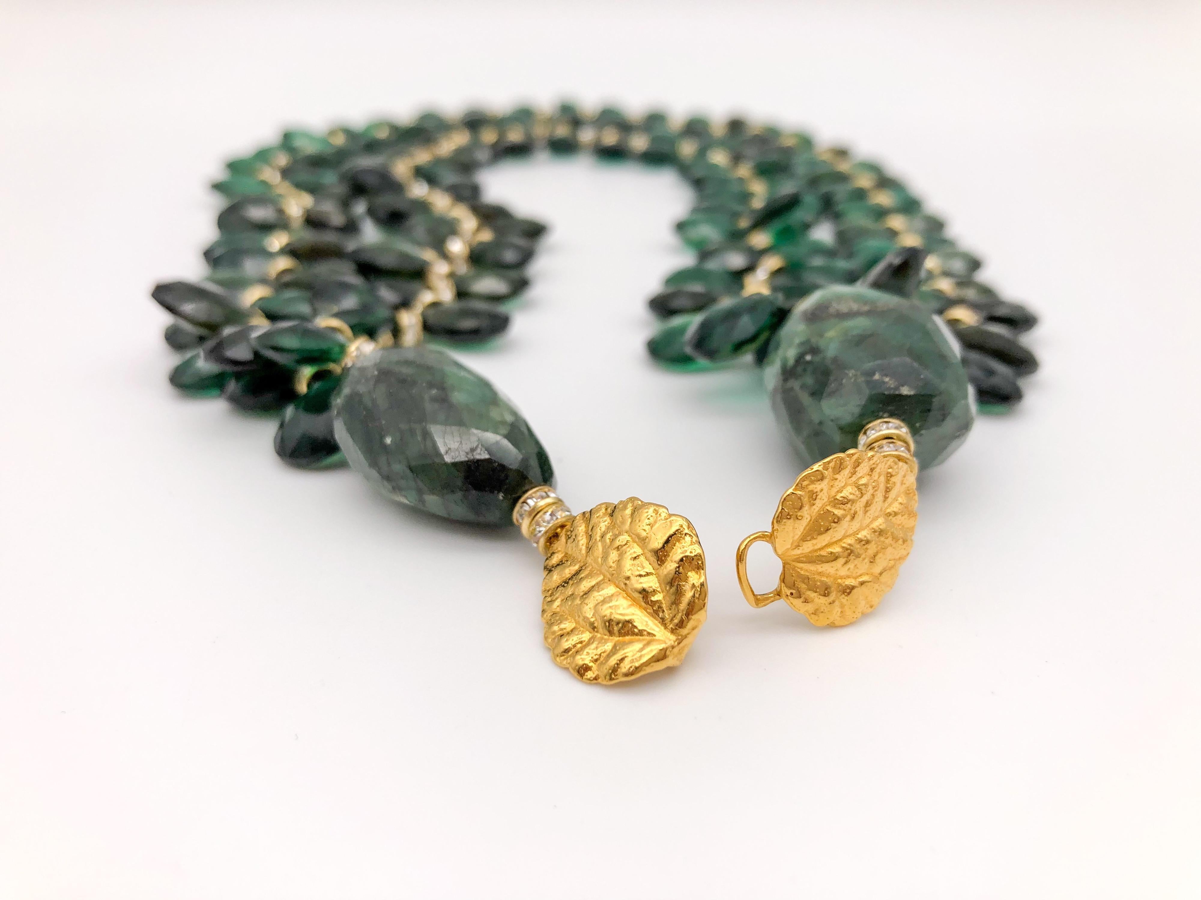 Women's A.Jeschel Majestic Green Quartz with Emeralds necklace