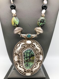 A.Jeschel Marvelous Turquoise necklace with Tibetan Pendant