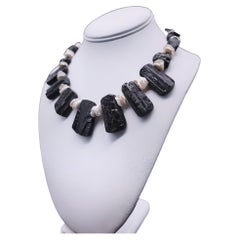A.Jeschel Massive Bold Black Tourmaline and Keshi Pearl necklace.