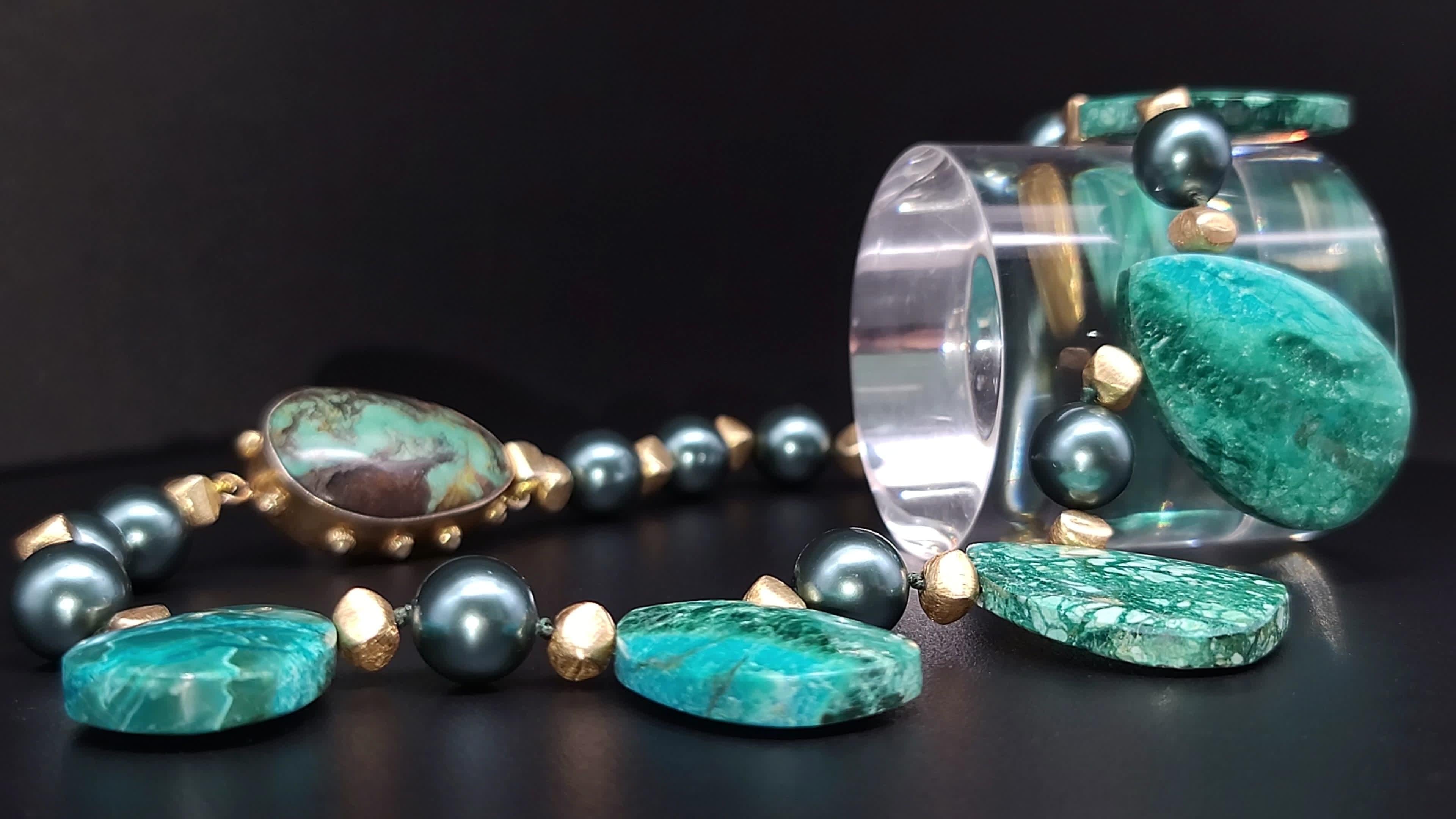 A.Jeschel Masterpiece Oval Chrysocolla plates necklace For Sale 6