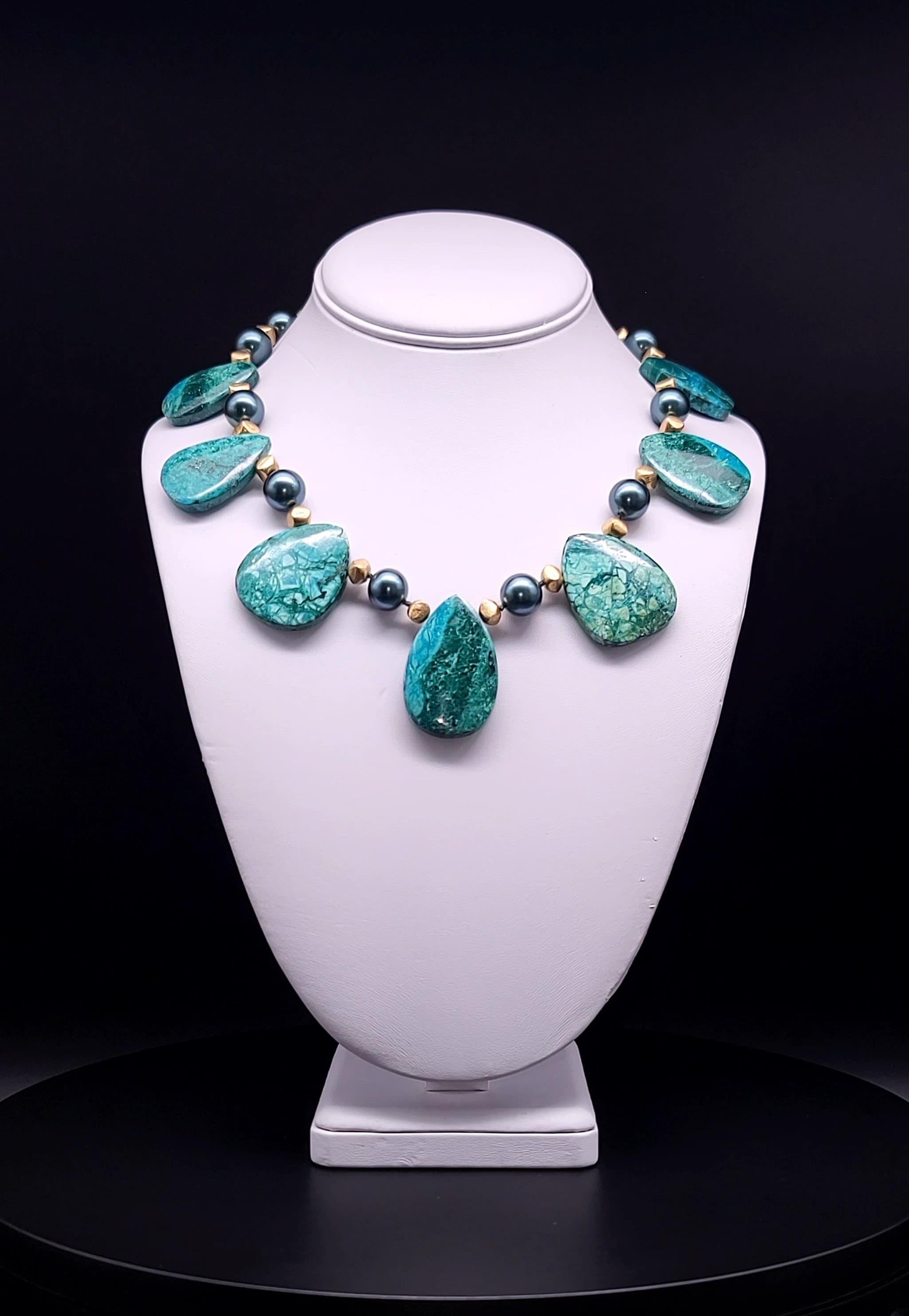 Contemporary A.Jeschel Masterpiece Oval Chrysocolla plates necklace For Sale