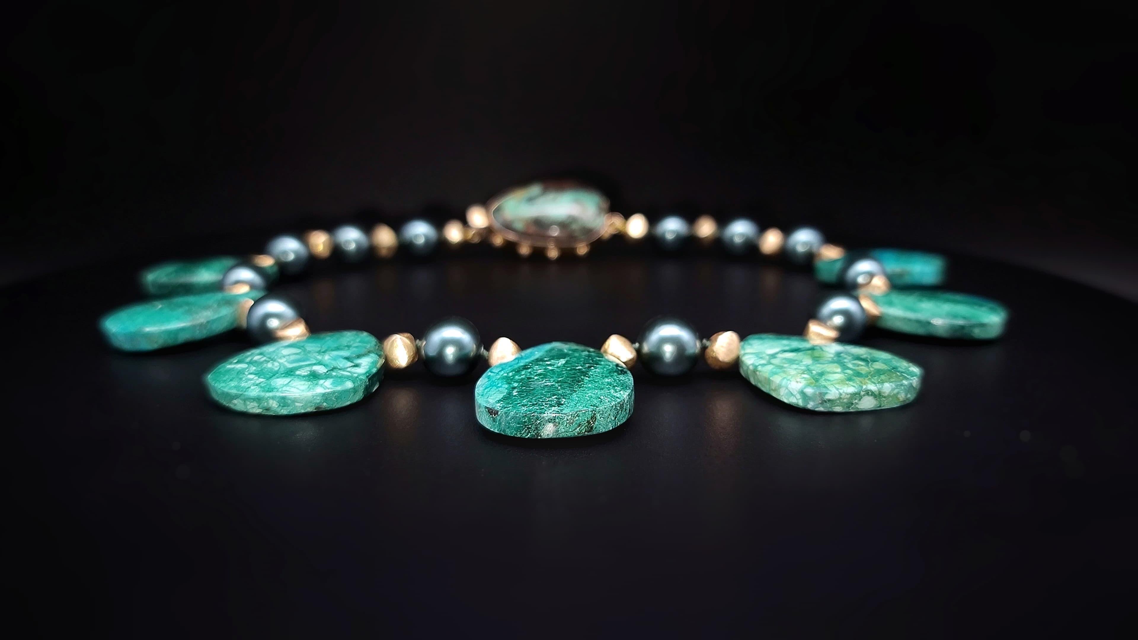 A.Jeschel Masterpiece Oval Chrysocolla plates necklace In New Condition For Sale In Miami, FL