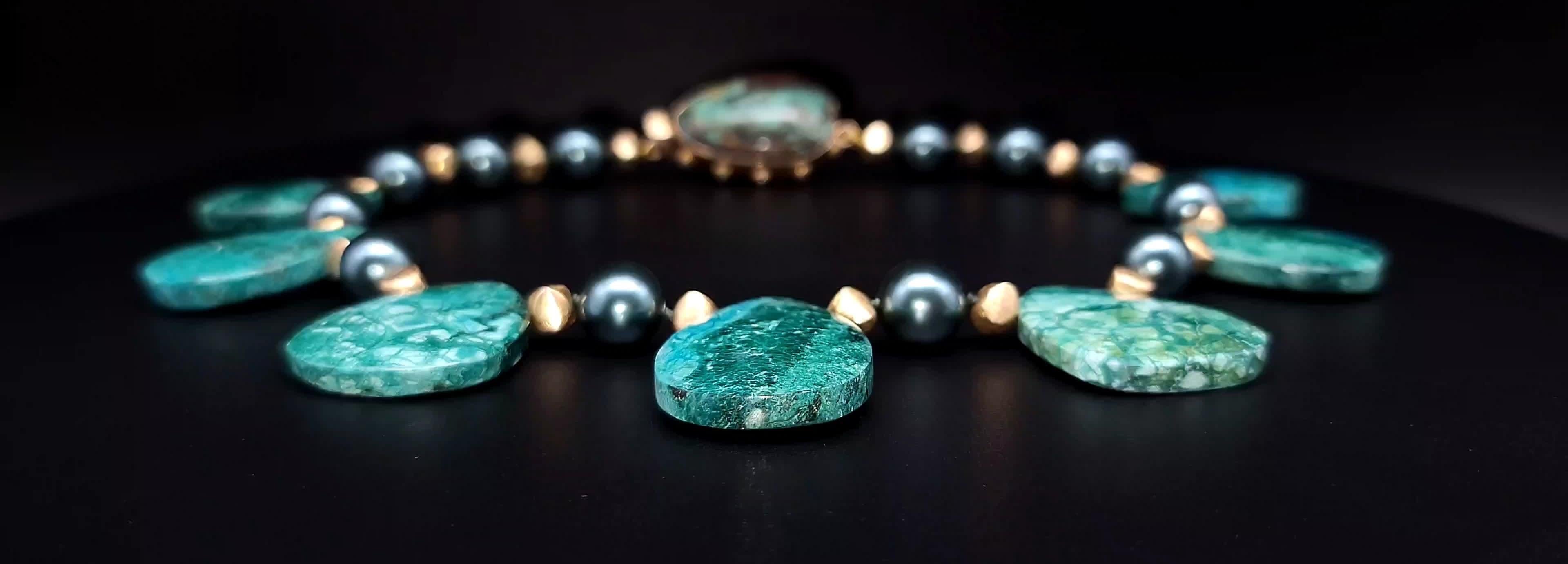 A.Jeschel Masterpiece Oval Chrysocolla plates necklace For Sale 1