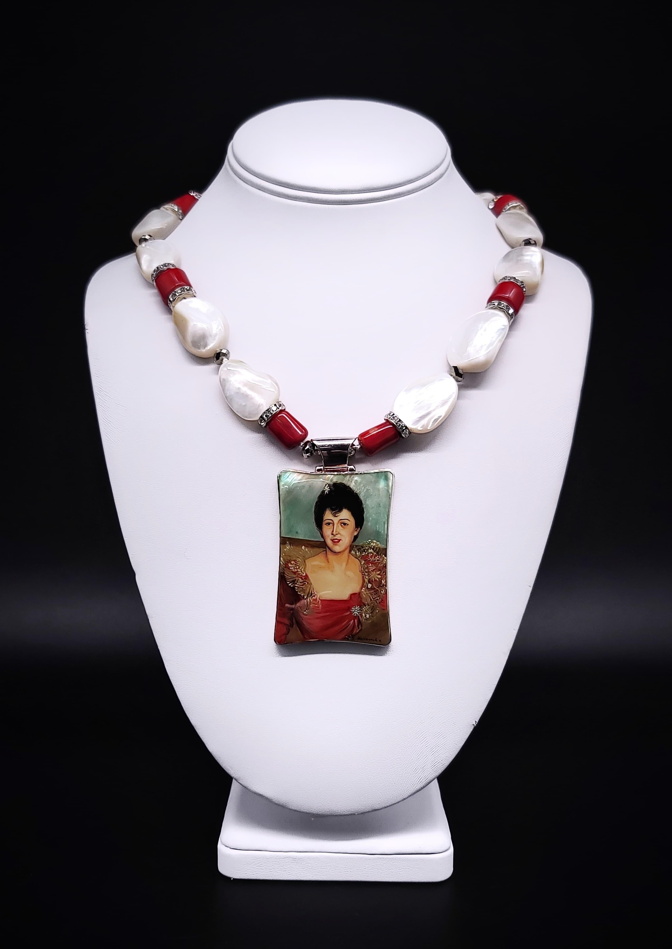 A.Jeschel Mezmerizing Mother of Pearl necklace with an Art-Deco pendant. For Sale 6
