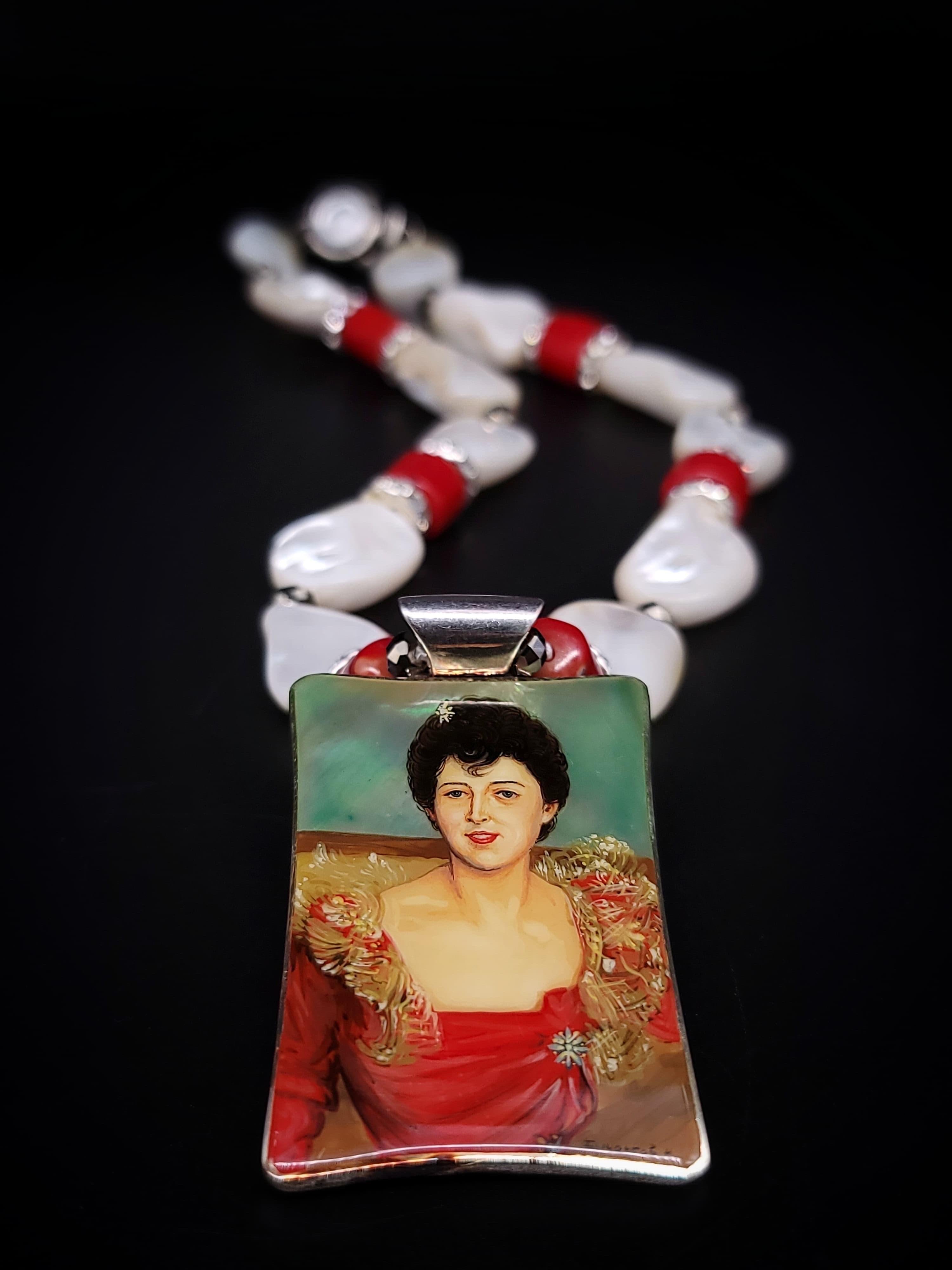 A.Jeschel Mezmerizing Mother of Pearl necklace with an Art-Deco pendant. For Sale 8