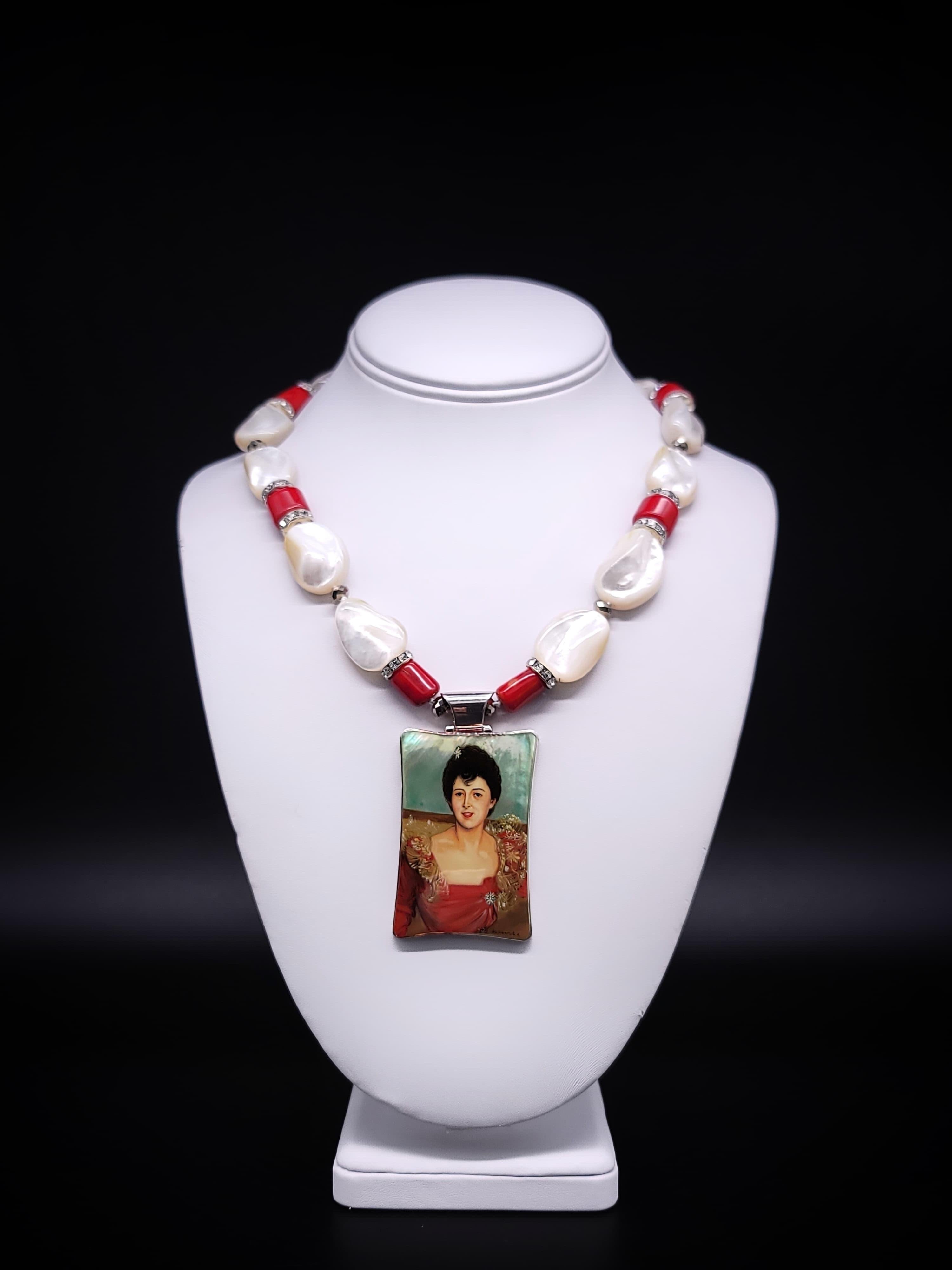 A.Jeschel Mezmerizing Mother of Pearl necklace with an Art-Deco pendant. For Sale 11