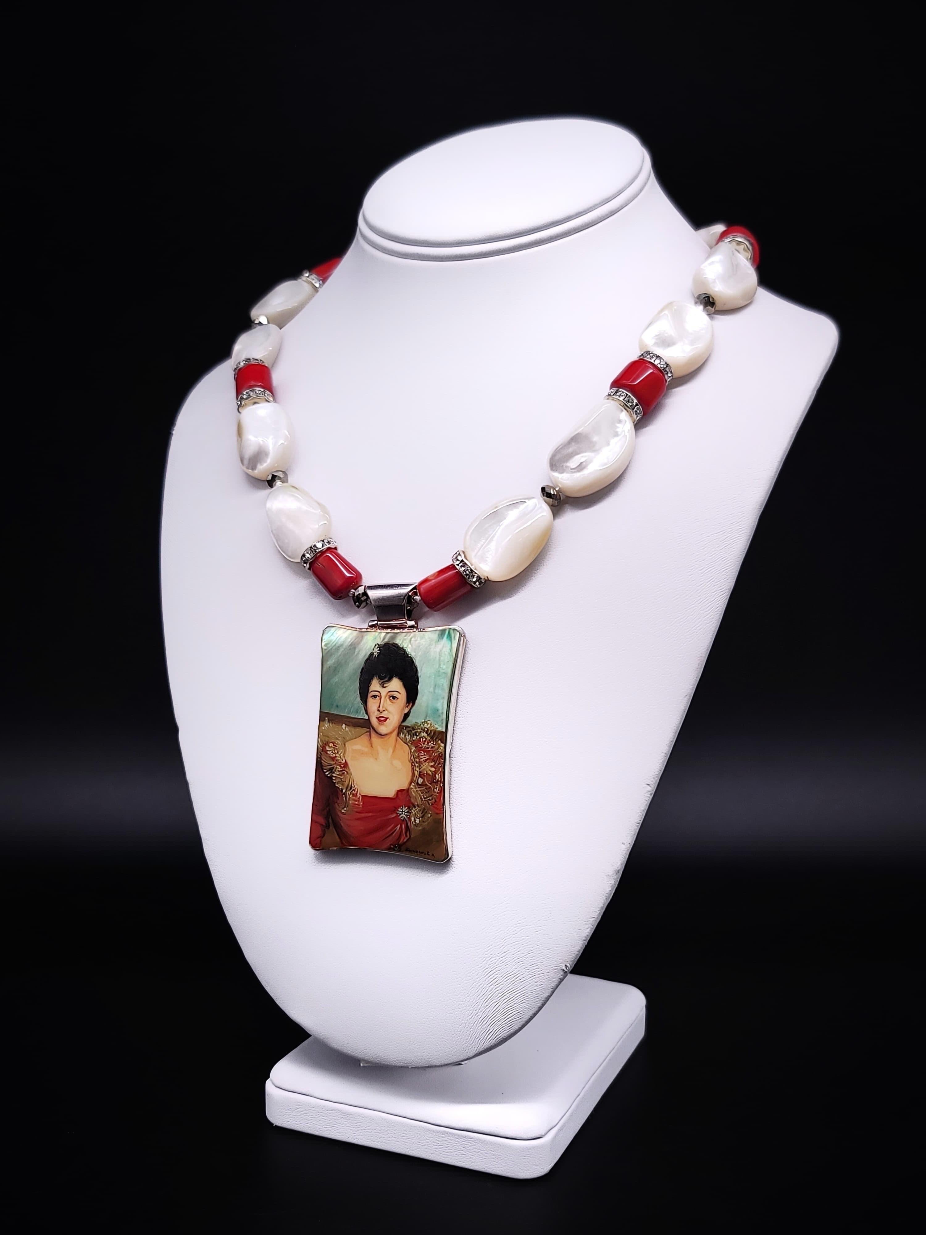 A.Jeschel Mezmerizing Mother of Pearl necklace with an Art-Deco pendant. For Sale 13