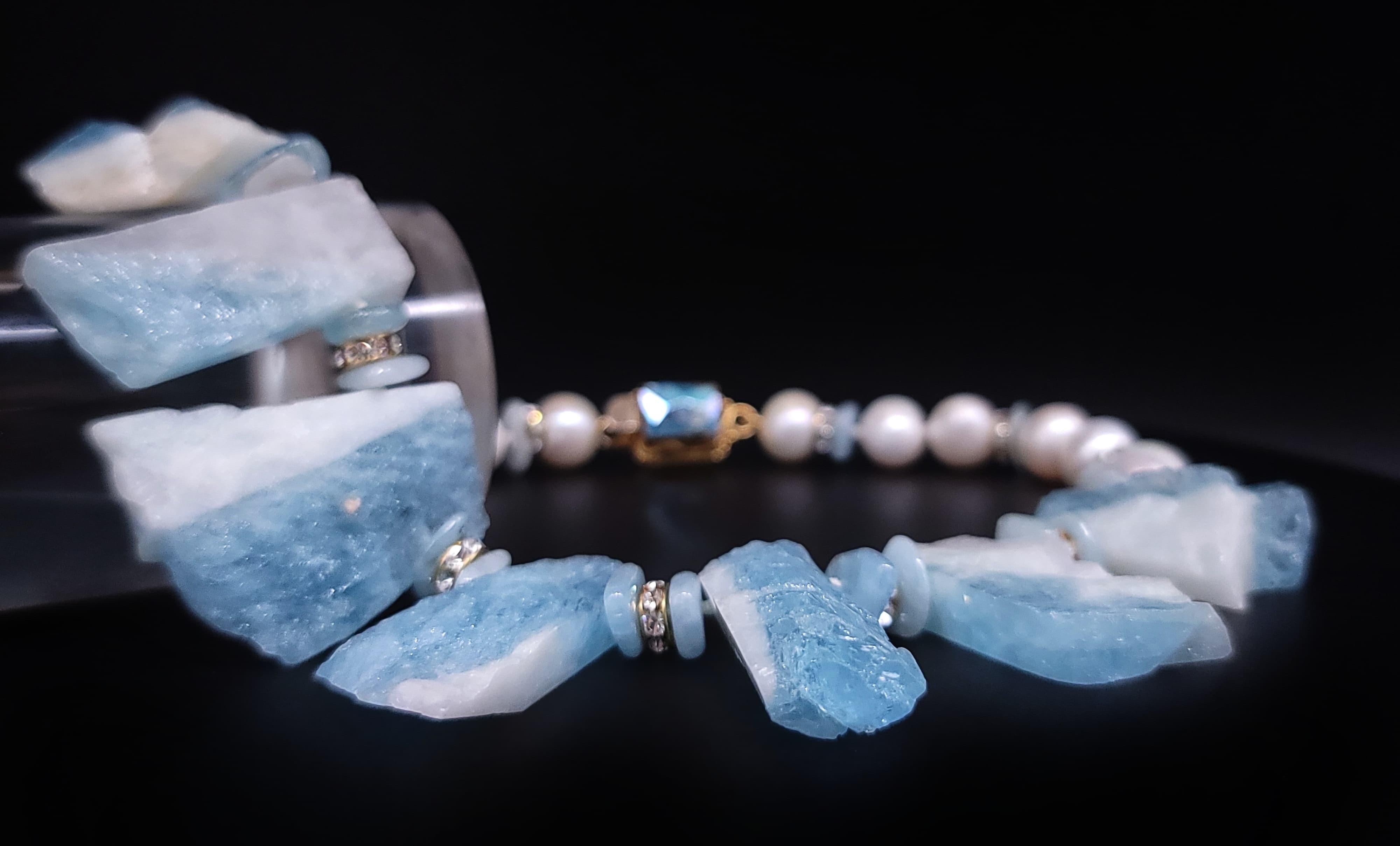 A.Jeschel Natural Aquamarine with Freswater Pearl necklace. For Sale 3