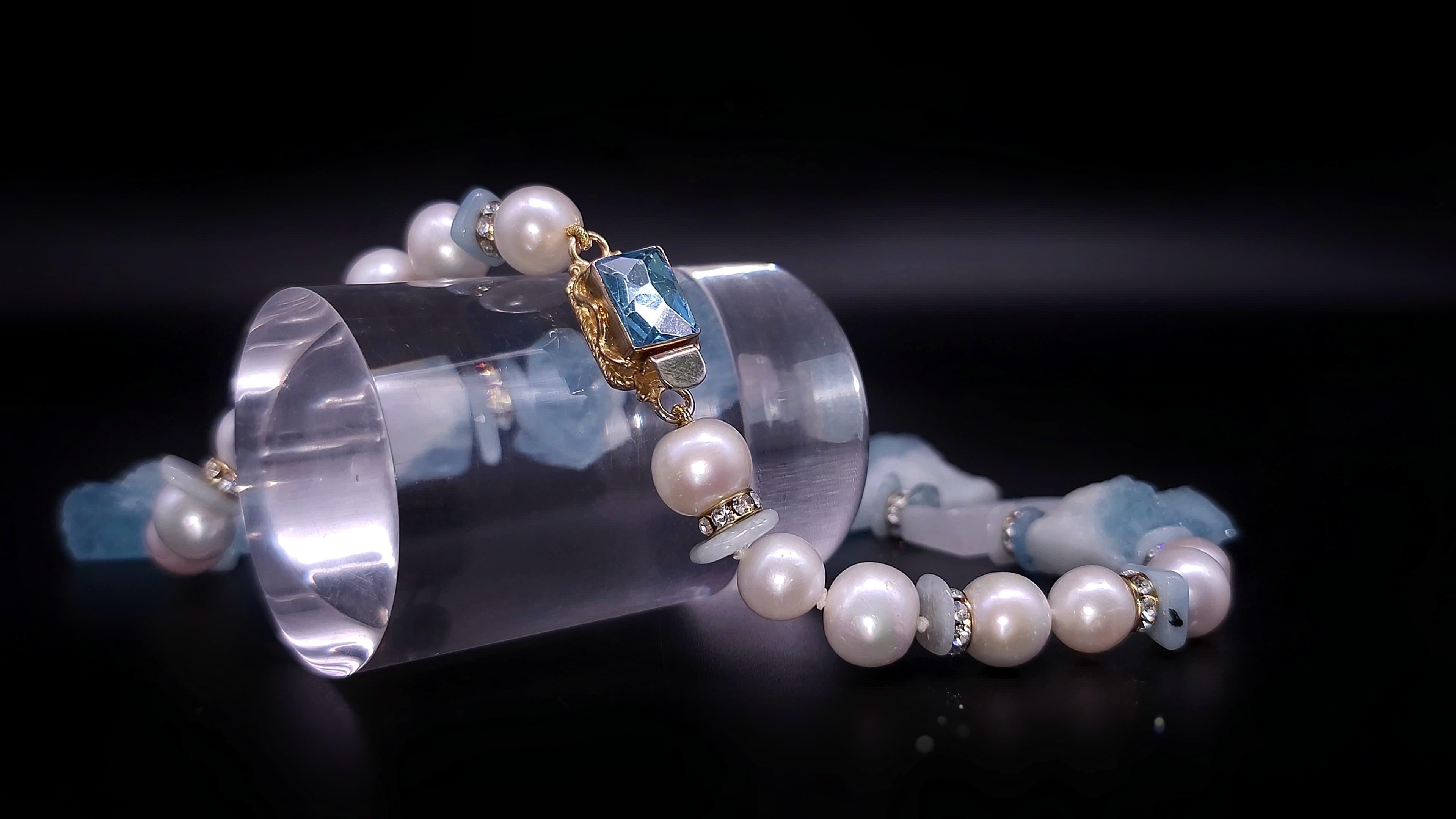 A.Jeschel Natural Aquamarine with Freswater Pearl necklace. For Sale 7