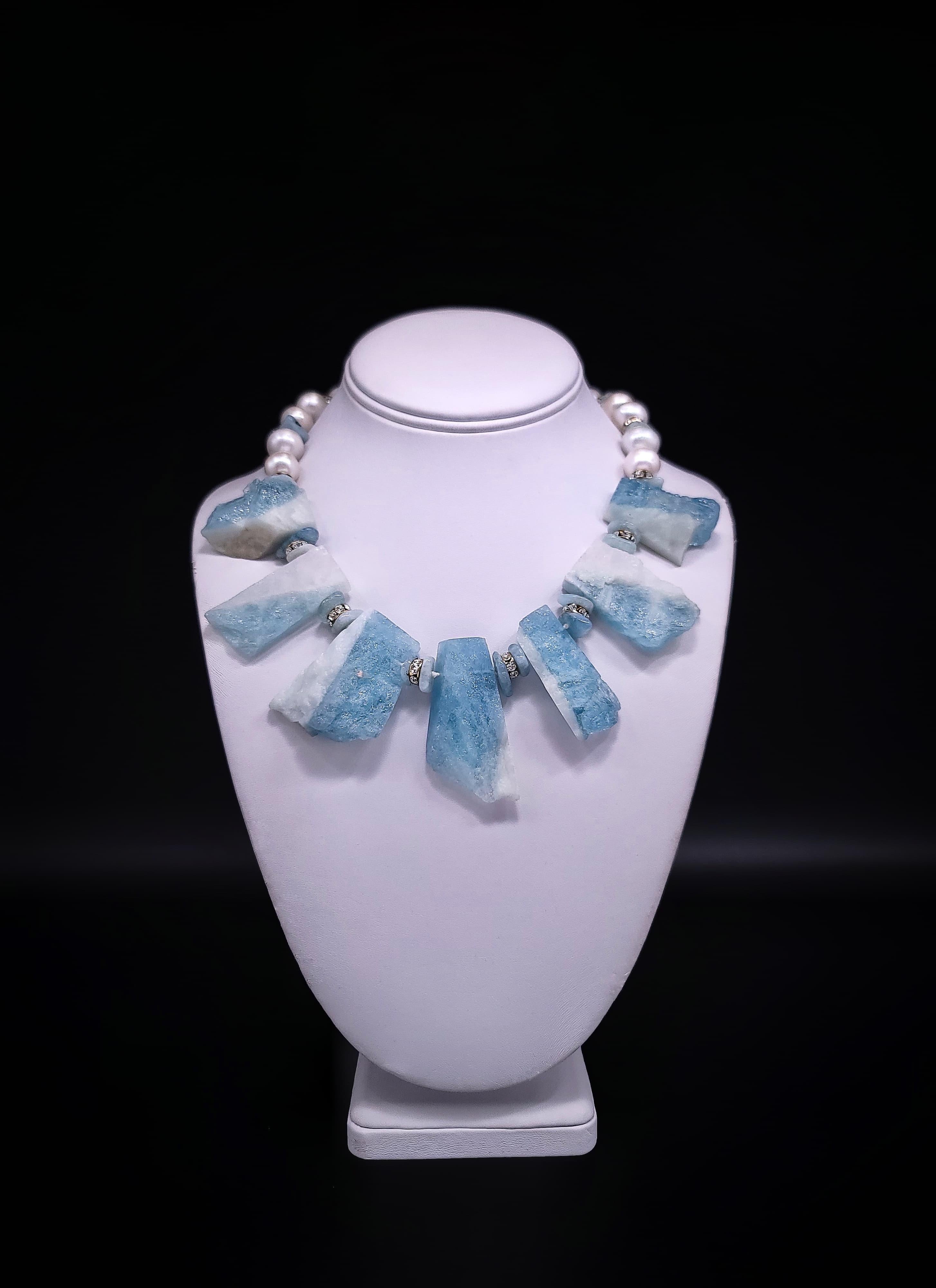 A.Jeschel Natural Aquamarine with Freswater Pearl necklace. For Sale 6