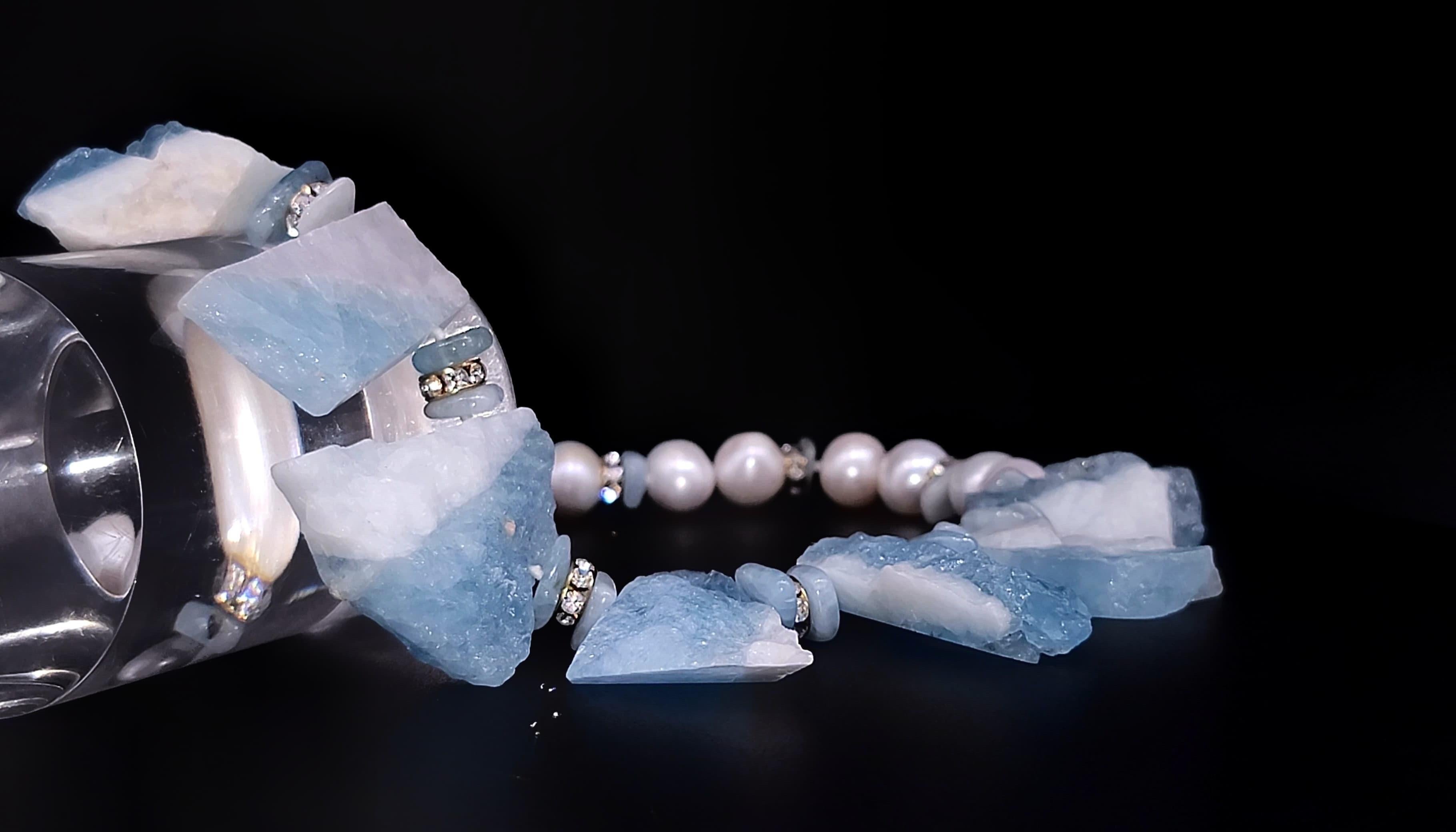 A.Jeschel Natural Aquamarine with Freswater Pearl necklace. For Sale 13