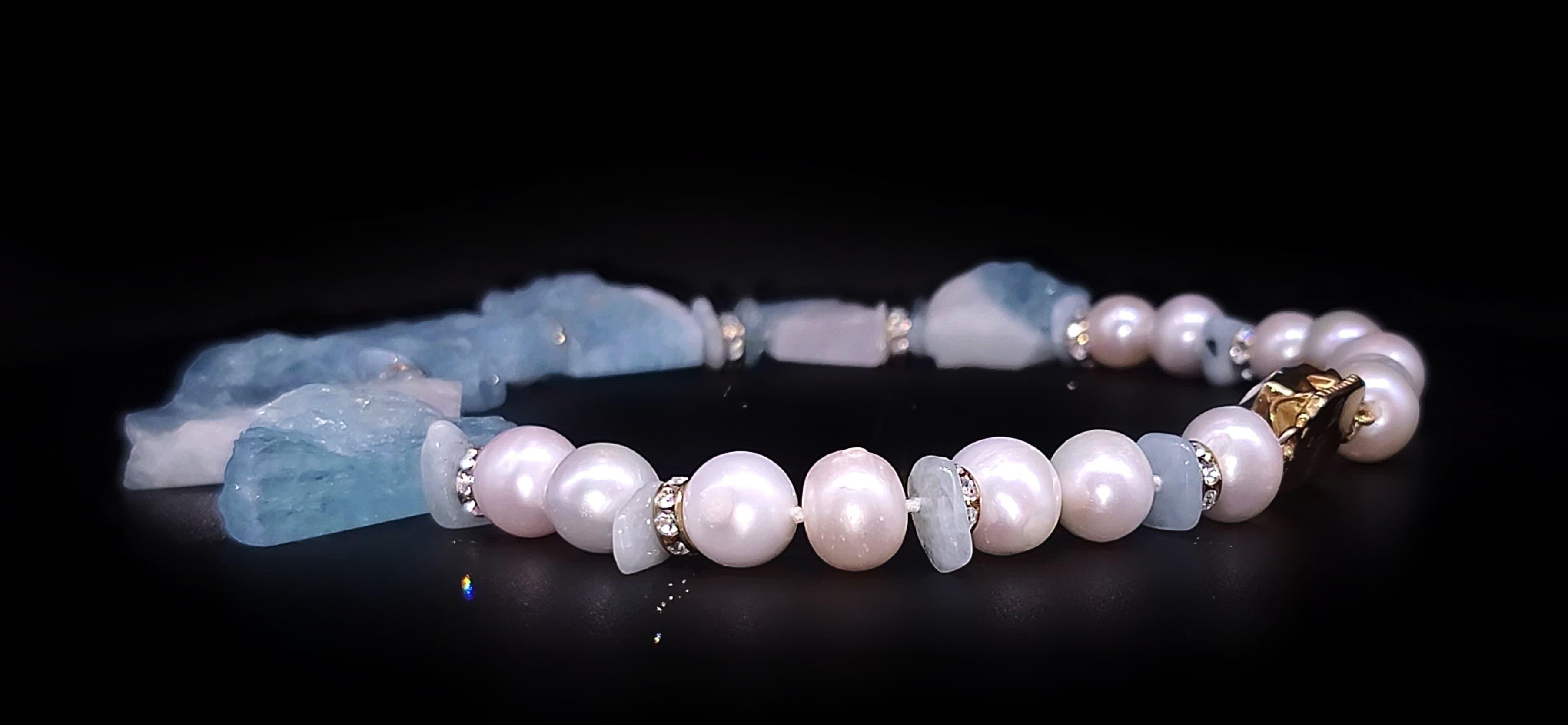 A.Jeschel Natural Aquamarine with Freswater Pearl necklace. For Sale 1