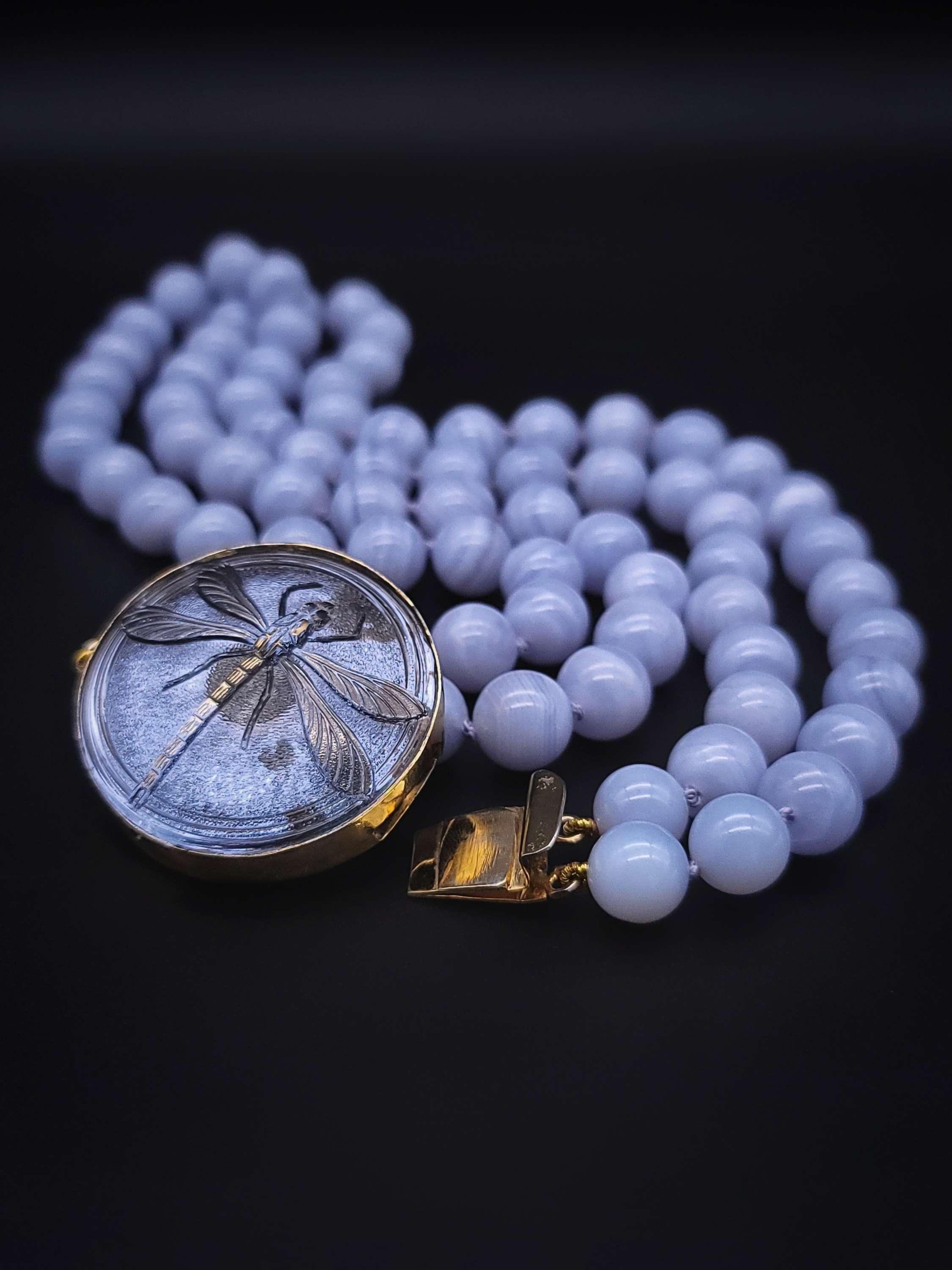 A.Jeschel Powerful Natural Blue Lace Agate necklace with a siganture clasp. For Sale 3
