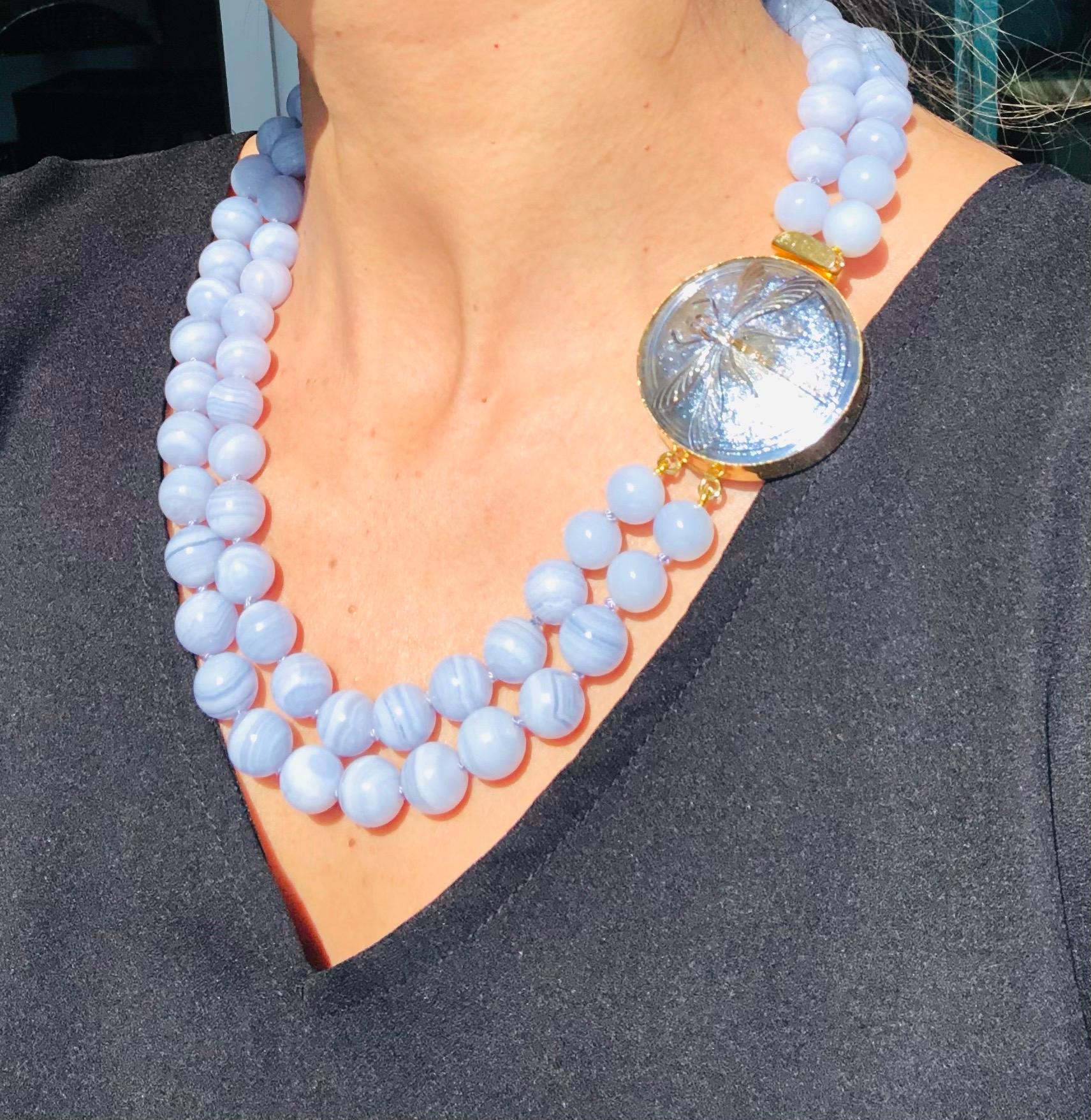 Bead A.Jeschel Powerful Natural Blue Lace Agate necklace with a siganture clasp. For Sale