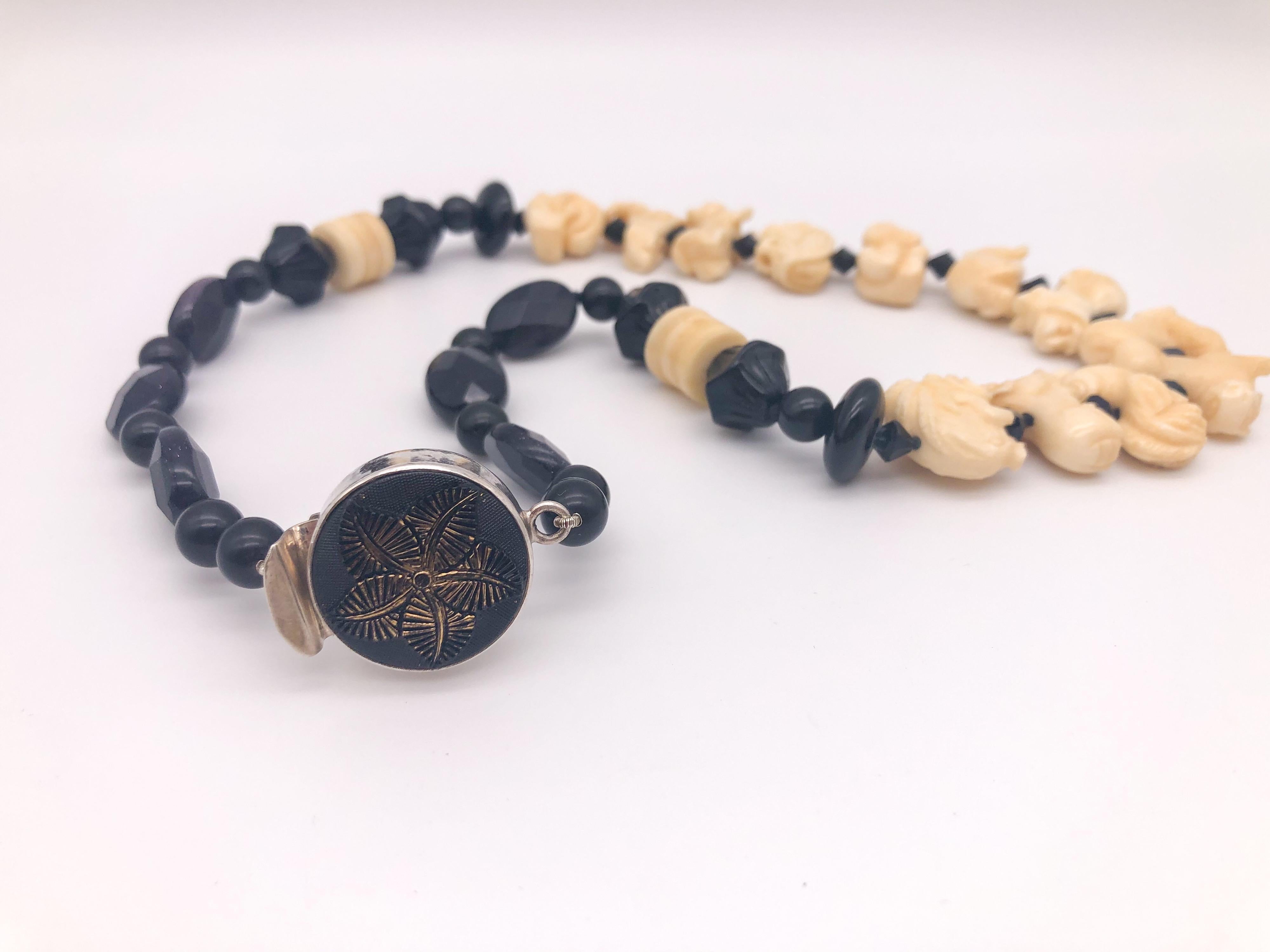 A.Jeschel Onyx and Carved Bone Chinese zodiac necklace 1